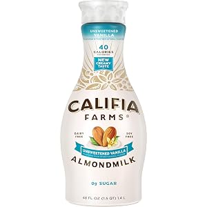 Califia Farms - Unsweetened Vanilla Almond Milk 48 Oz Dairy Free Vegan Plant Based Keto Gluten Free Non