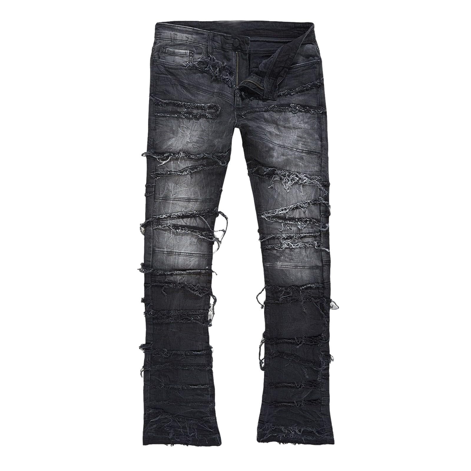 Jeans da Uomo Strappati, Pantaloni Jeans Uomo Stretch Denim Gamba Dritta Jeans Elasticizzato con Spruzzi di Inchiostro Slim Fit Jeans Uomo Estivi Jeans da Uomo Moda Versatile per Tutte Le Occasioni