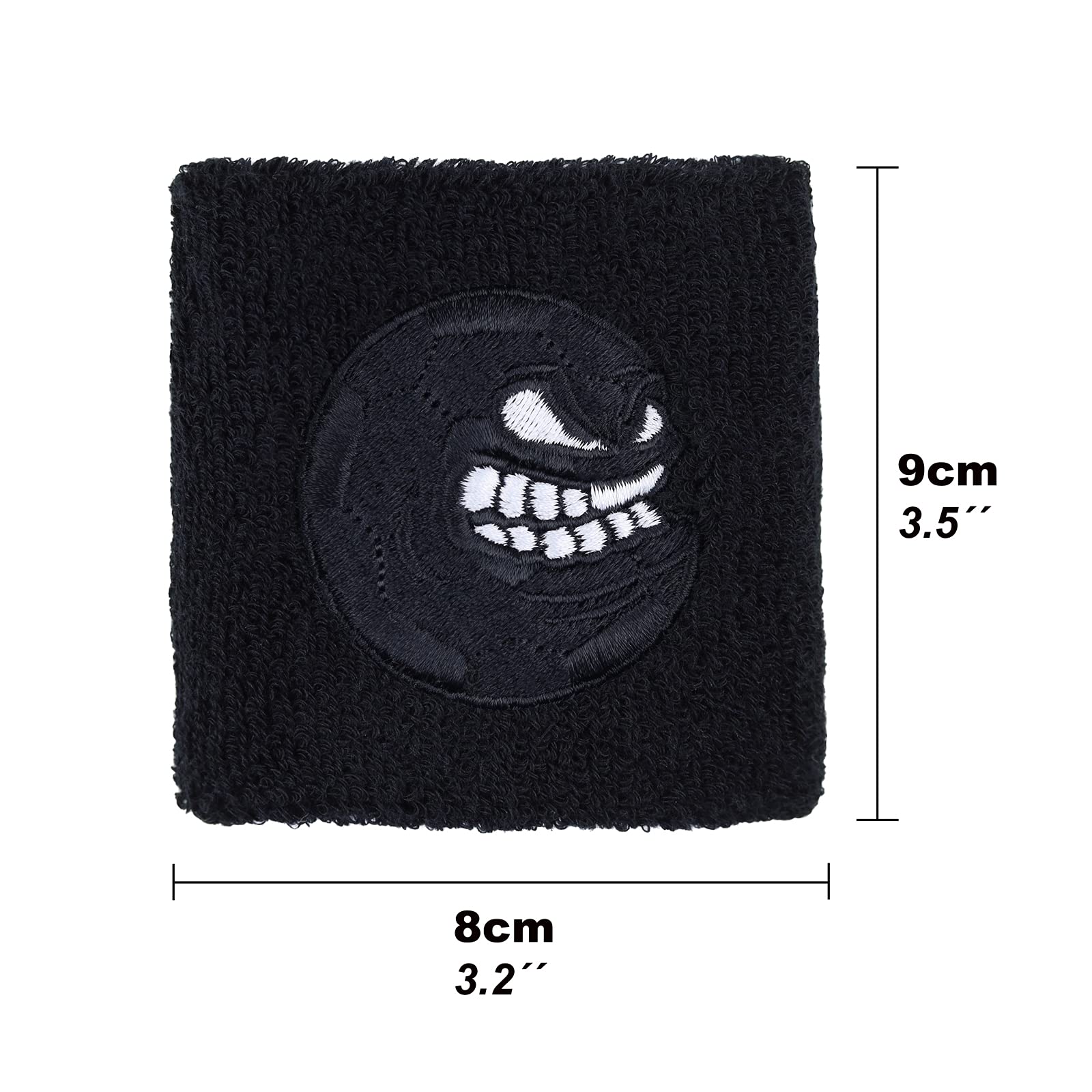 Outdoor Sweat Band for Wrist- Embroidered Sport Sweat Absorbent Wrist Band - Terrycloth Black Arm Band for Sport (Angry Black Ball)