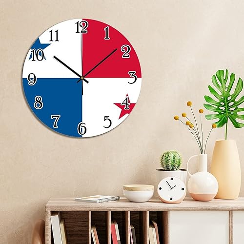 Miniatura 4 de Vinisong Reloj de pared de Panamá con bandera de Panamá, relojes de pared de PVC con bandera nacional, relojes de pared patrióticos, funciona con