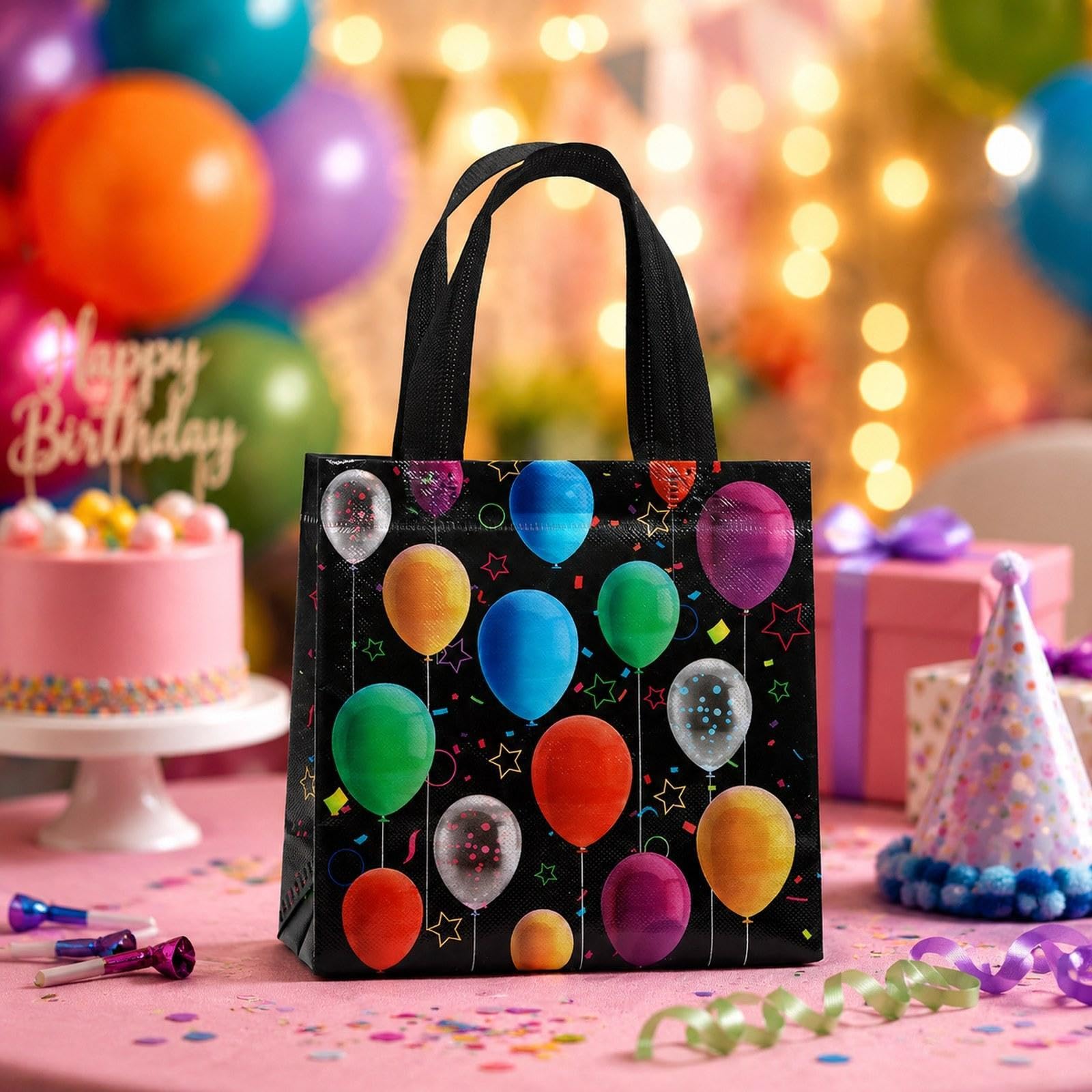 Lot de 36 Sacs Cadeaux recyclés avec poignées, réutilisables, en Tissu Non tissé, Parfaits pour Les fêtes Scolaires et Les Anniversaires, A