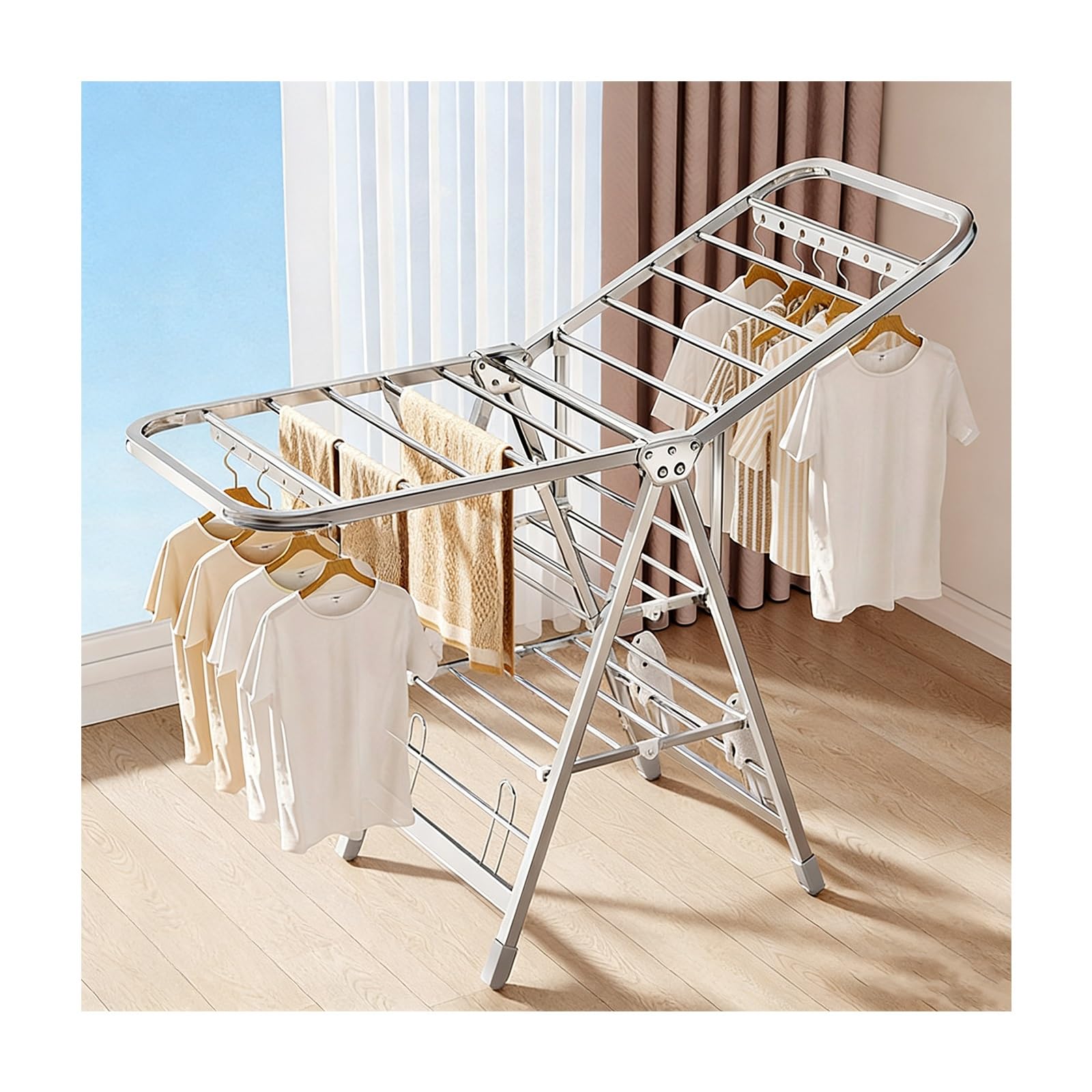 EYRMQWJPC Foldable Clothes Airer， Stainless Steel Folding Laundry Dryer Stand Adjustable 150-180CM Clothes Quilts Shoes Bags(Shoe Rack Style,160CM/63in)
