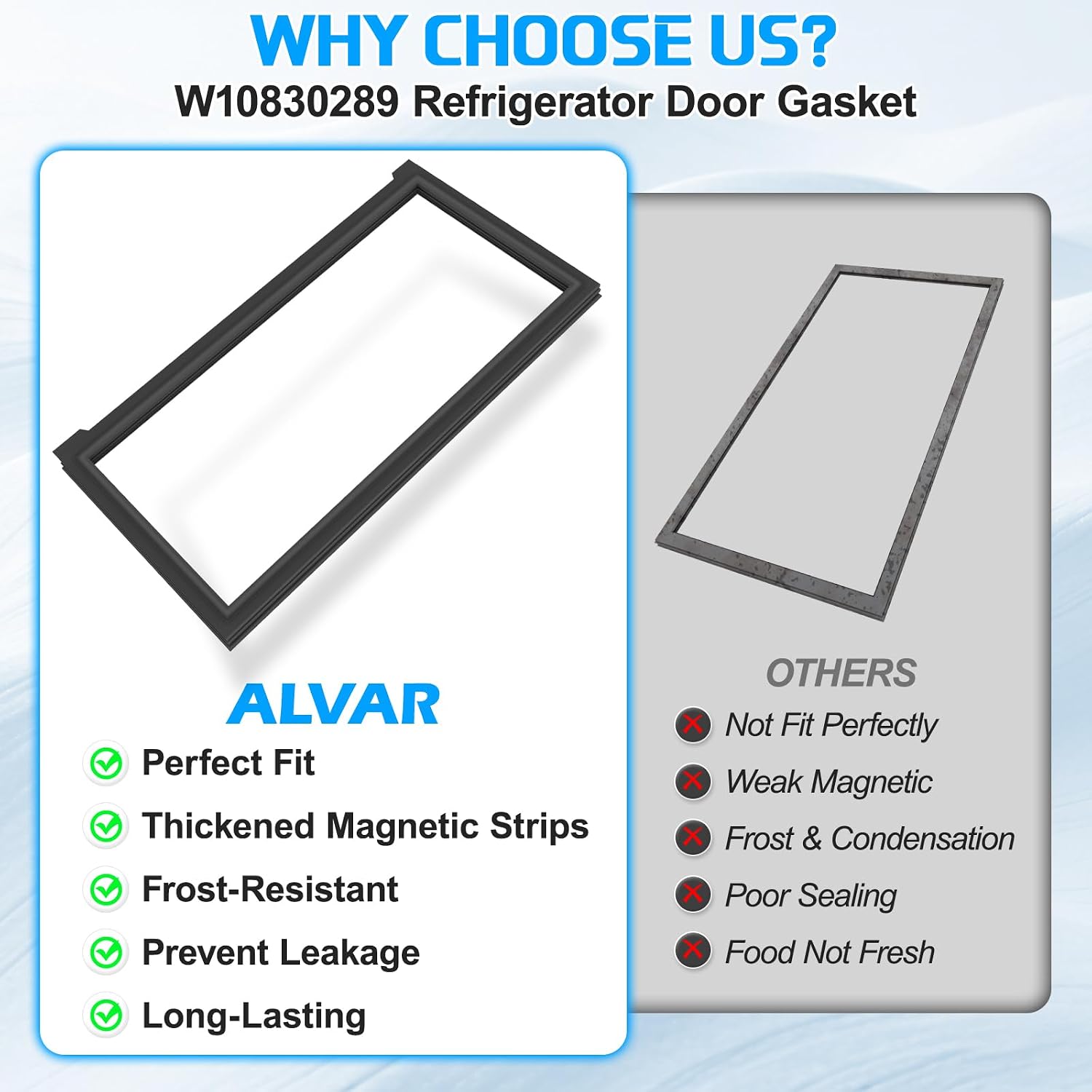 Upgraded W10830289 Refrigerator Door Gasket Compatible with Whirlpool Refrigerator Door Seal W10218679 W10435972 WRF532SMBW00 KRFF302ESS01 KBFS22ECMS00 Left Door Gasket KitchenAid Fridge Door Seal
