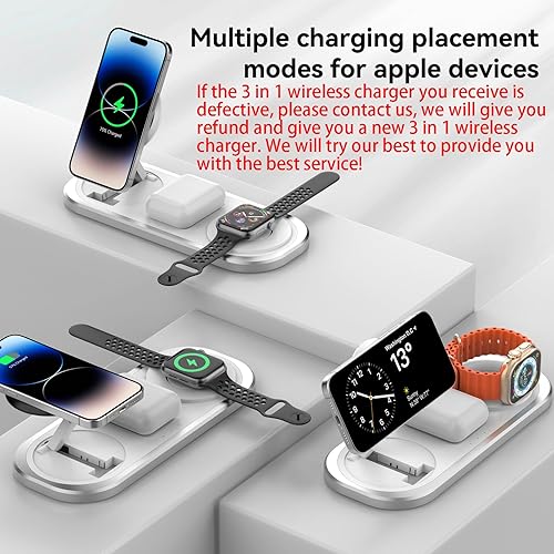 Miniatura 3 de 3 in 1 Fast Wireless Charger Stand for iPhone, Foldable Travel Charging Station for Magsafe for iPhone 17/Air/16/15/14/13/12 Series, Apple Watch