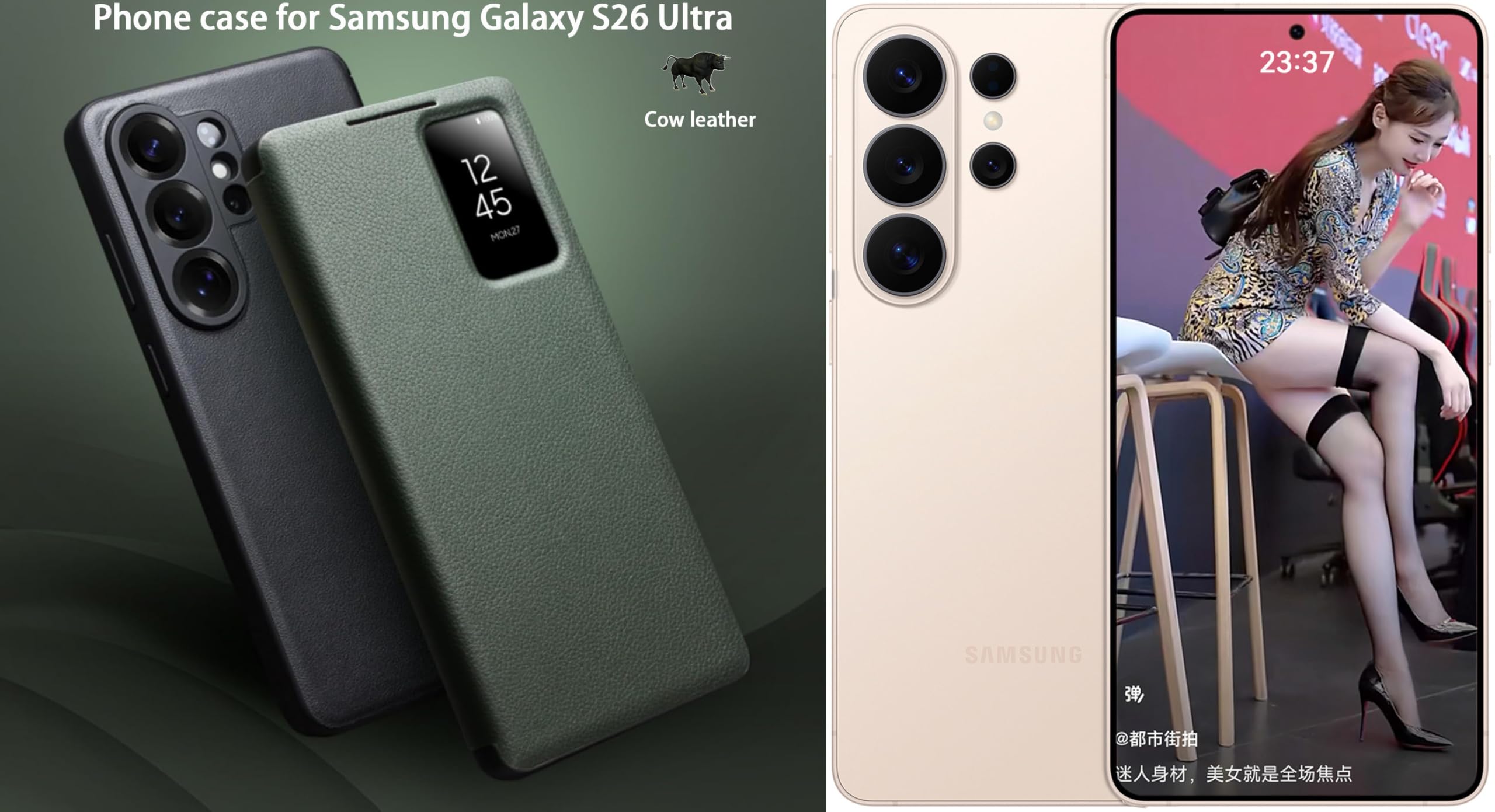 Skórzane Etui Smart do Samsung Galaxy S26 Ultra. Automatyczne Usypianie/Budzenie, Pokrowiec na Telefon, Inteligentny Futerał do Samsung S 26 Ultra -Zielony