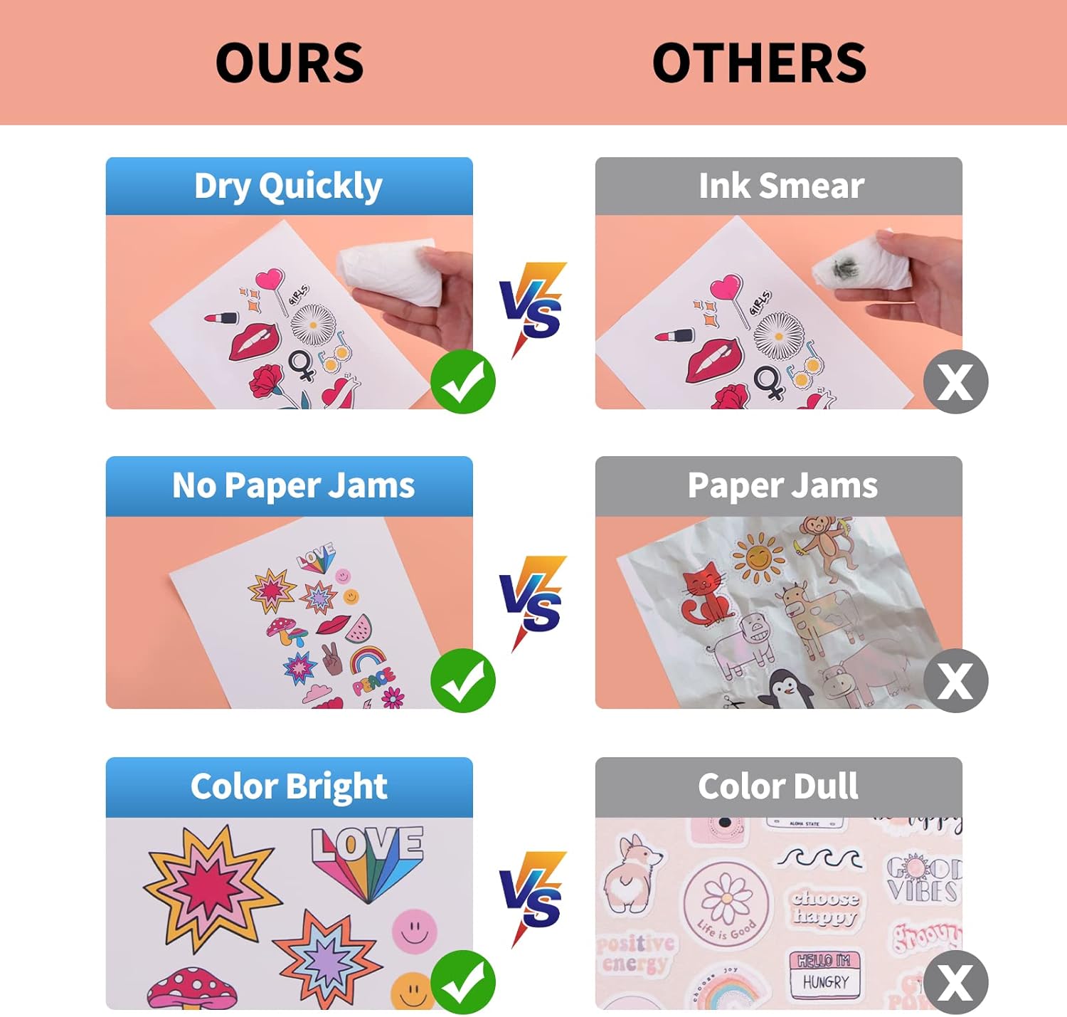 HTVRONT Printable Vinyl Sticker Paper - 70 Sheets Glossy Waterproof Sticker Paper for Inkjet Printer & Laser Printer, Dries Quickly & Tear Resistant, 8.5"x11"