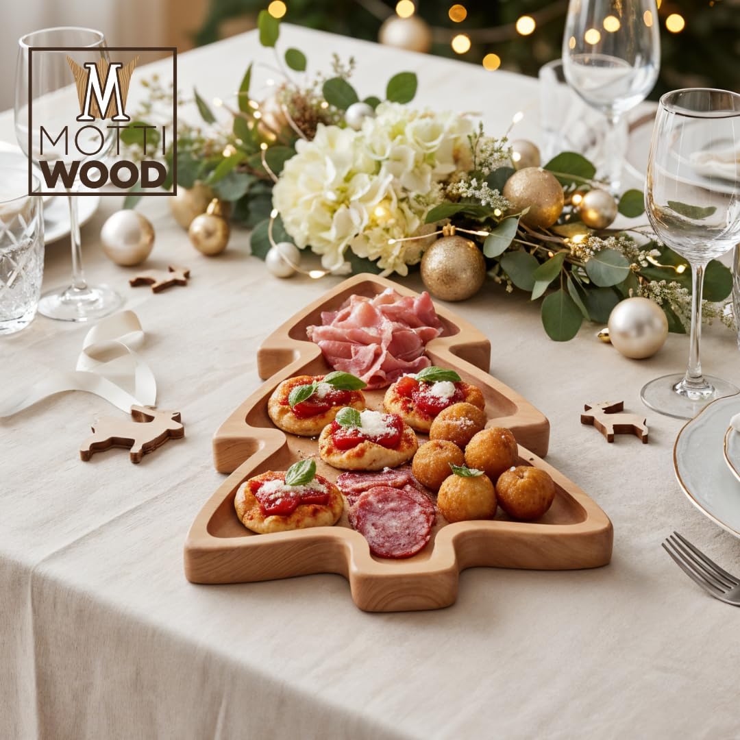 Plateau En Bois D'acacia Décoré Noël étoile - 30x30cm - Pour Snacks, Déco - Style Festif Naturel