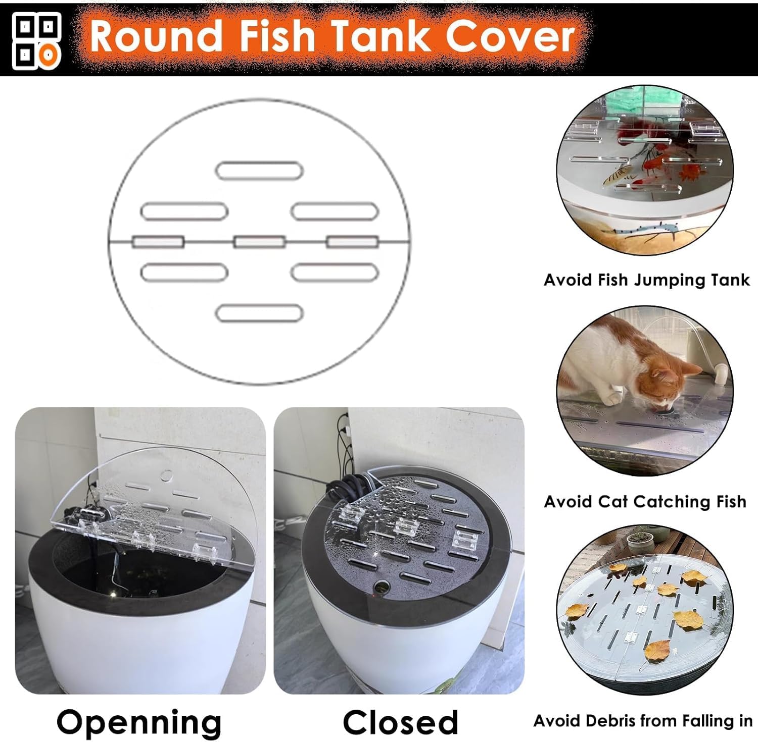 Aquarium Anti-Jump Cover， Foldable Terrarium Top Covers Detachable Temporary Jumping Proof Hood with Vent Port Custom Size(29.9in(760mm))