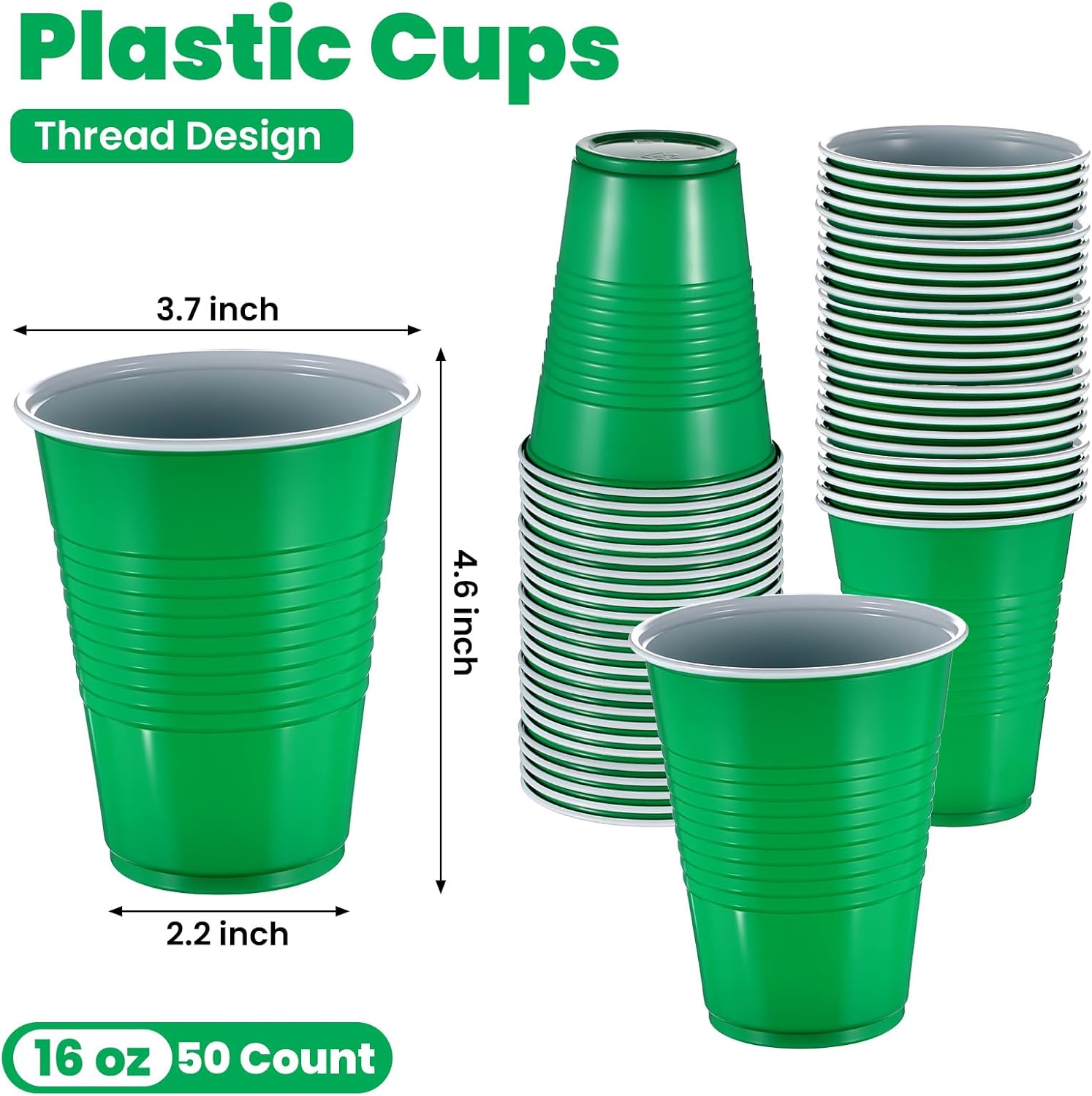 MAQUITA 50 Pcs Plastic Disposable Cups 16 oz Plastic Drinking Cups for Wedding Birthday Party Valentine Christmas Picnics Barbecues Supplies - Image 2