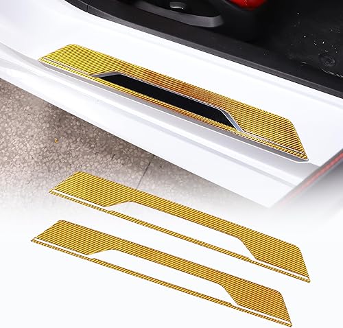 Miniatura 8 de CHEAYAR Kit de adornos decorativos de fibra de carbono real 3D suave para el umbral de la puerta interior del automóvil, con adhesivo para