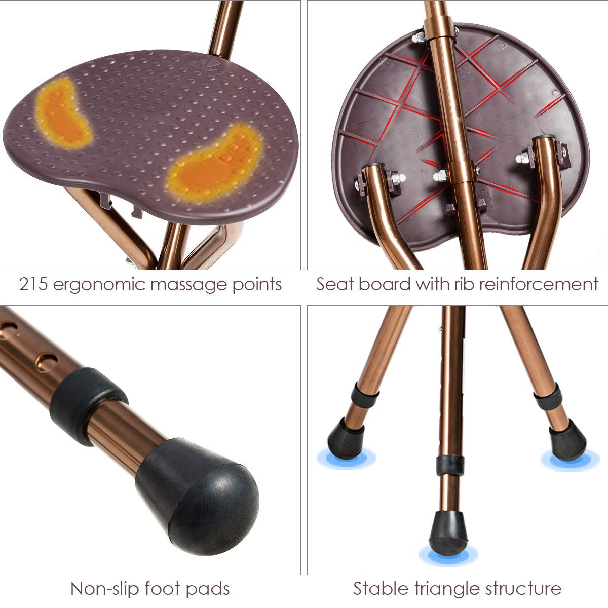 Goplus Walking Cane with Seat, Folding Cane Chair, Heavy Duty Aluminum