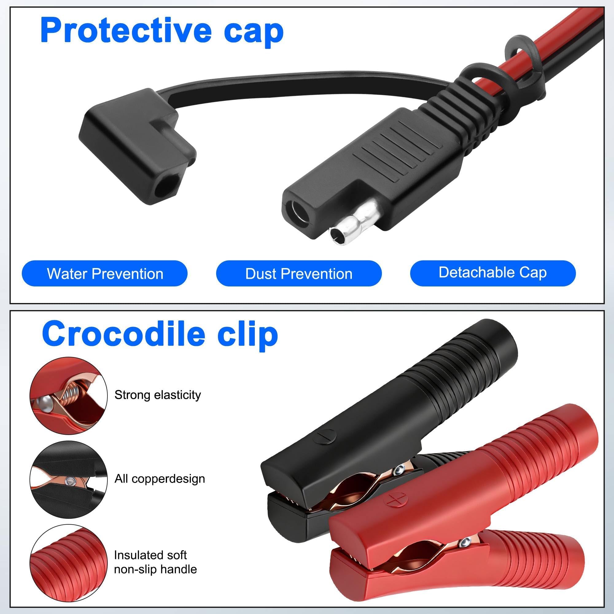 XMSJSIY Cavo di ricarica SAE a clip a coccodrillo, 12 V, 14 AWG, SAE a batteria, clip a coccodrillo, collegamento rapido, cavo di separazione con fusibile da 15 A e interruttore on/off, per auto