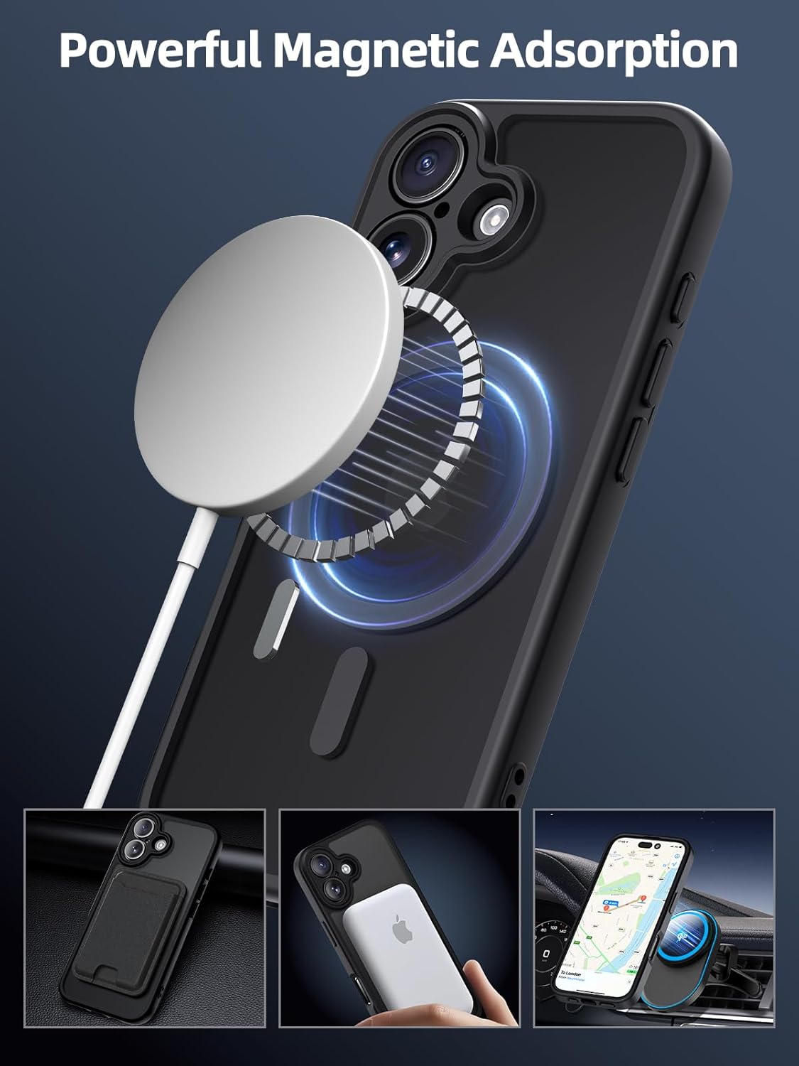 TopMade Mag-Safe Case for iPhone 17 with Magnetic Wallet Card Holder, Mag-Safe Phone Case with Magnetic Wallet Fit 4 Cards, Translucent Matte Shockproof Case for iPhone 17 6.3 inch, Black - Image 3