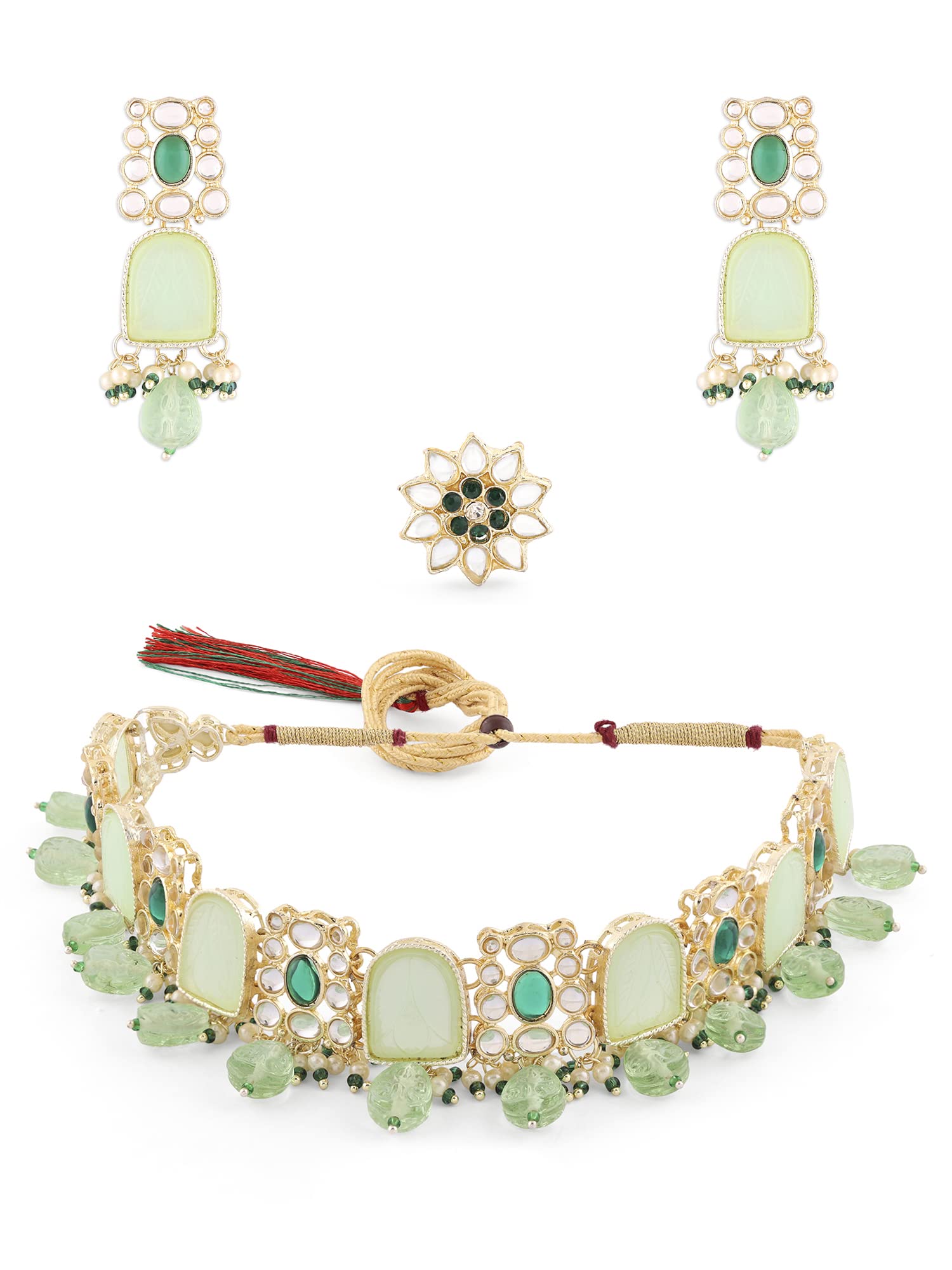 See full amazon price history chart for ZAVERI PEARLS Green Stones & Beads Kundan Choker Necklace Earring & Ring Set For Women-ZPFK15448 ZAVERI PEARLS Green Stones & Beads Kundan Choker Necklace Earring & Ring Set For Women-ZPFK15448 (B0BTVR9YSL) Amazon Price History, Amazon Price Tracker