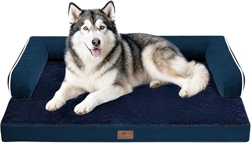 Miniatura 96 de Cama ortopédica extra grande para perros impermeable: cama de espuma viscoelástica para perros XL y extra grandes, sofá sofá, lavable con funda Azul