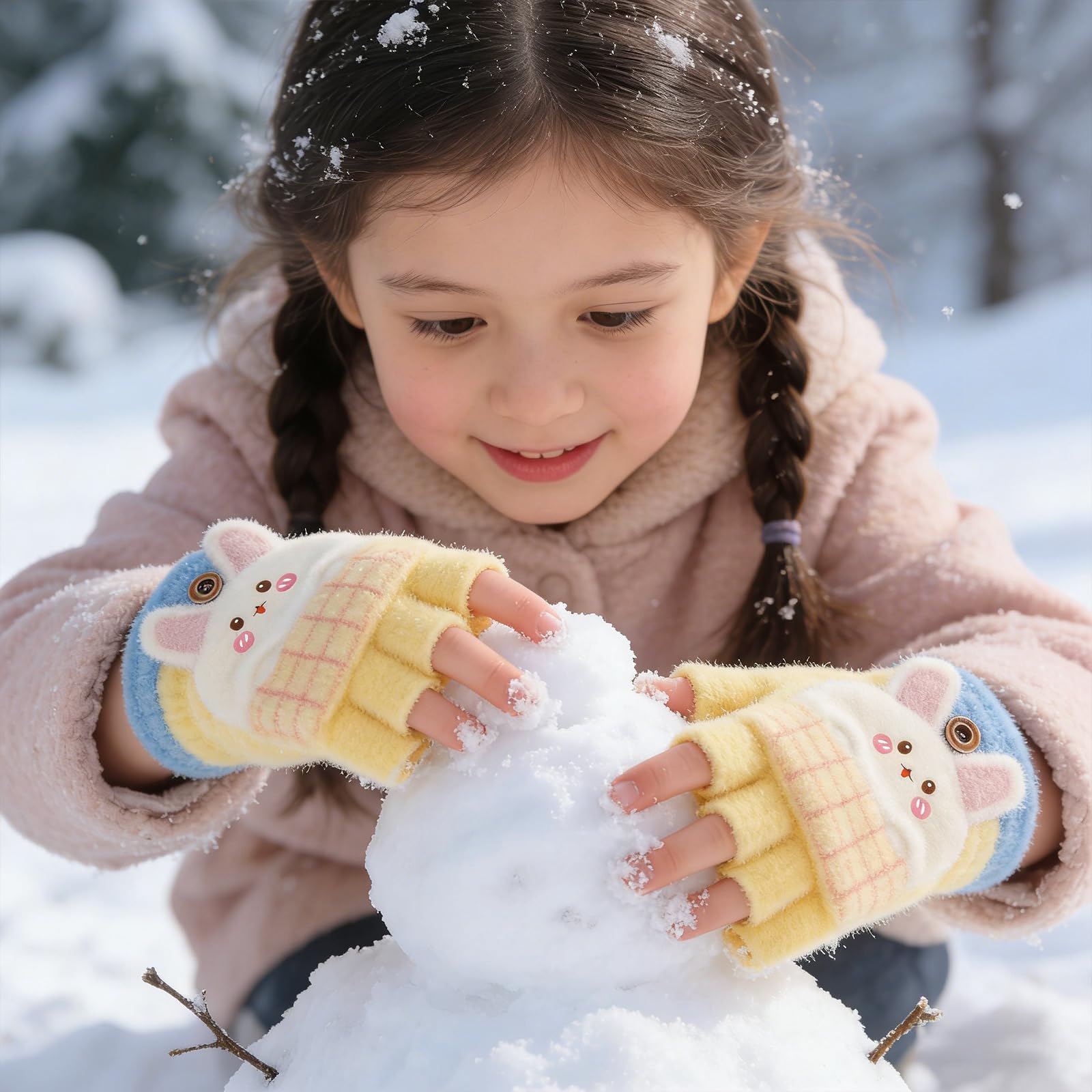 TAGVO Guantes Sin Dedos para Niños, Guantes sin dedos convertibles Flip Top, Guantes Táctiles Térmicos con Forro Suave, Multifuncional Elástico Guantes de Invierno para niños y niñas 7 a 13 Años