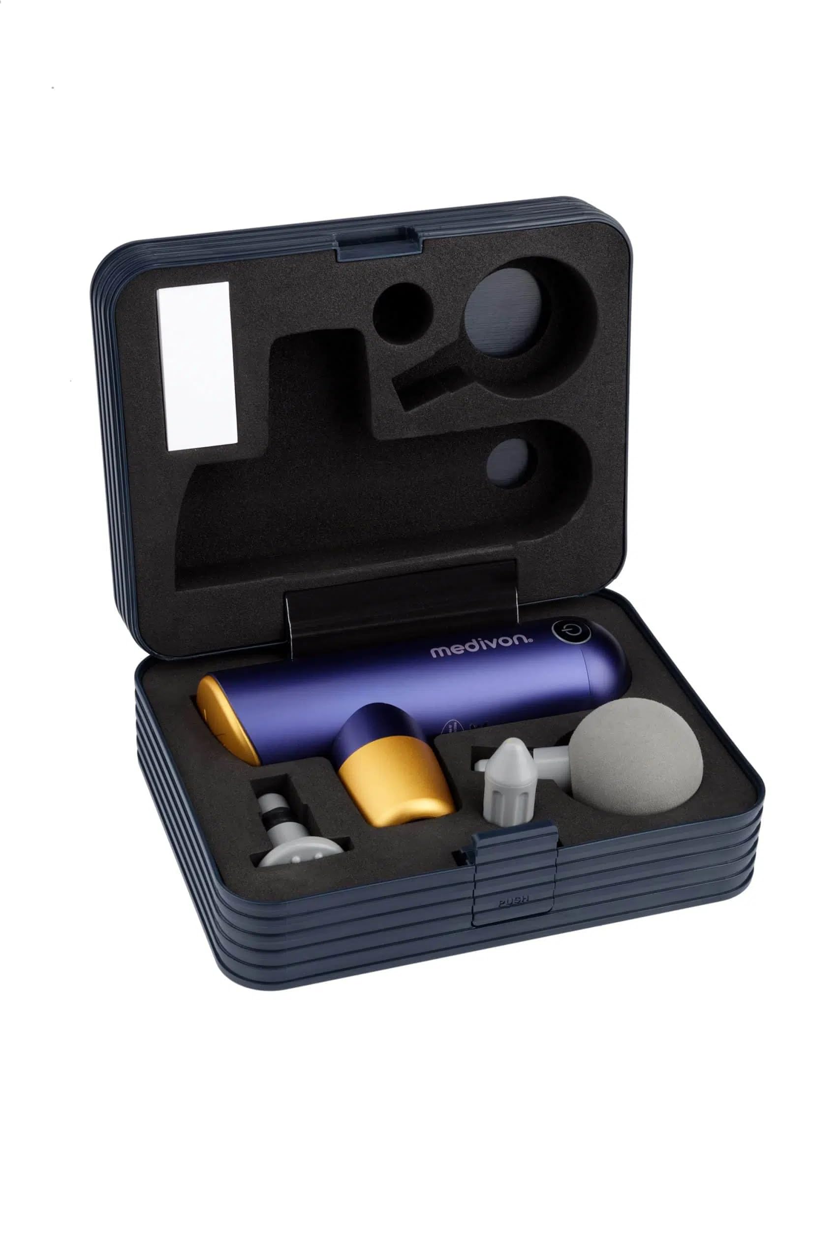 Medivon Gun Pro Y Muskelmassagepistole – Percussion-Kombinationstherapie mit Vibrationsmassage – leicht und kabellos – austauschbare Köpfe