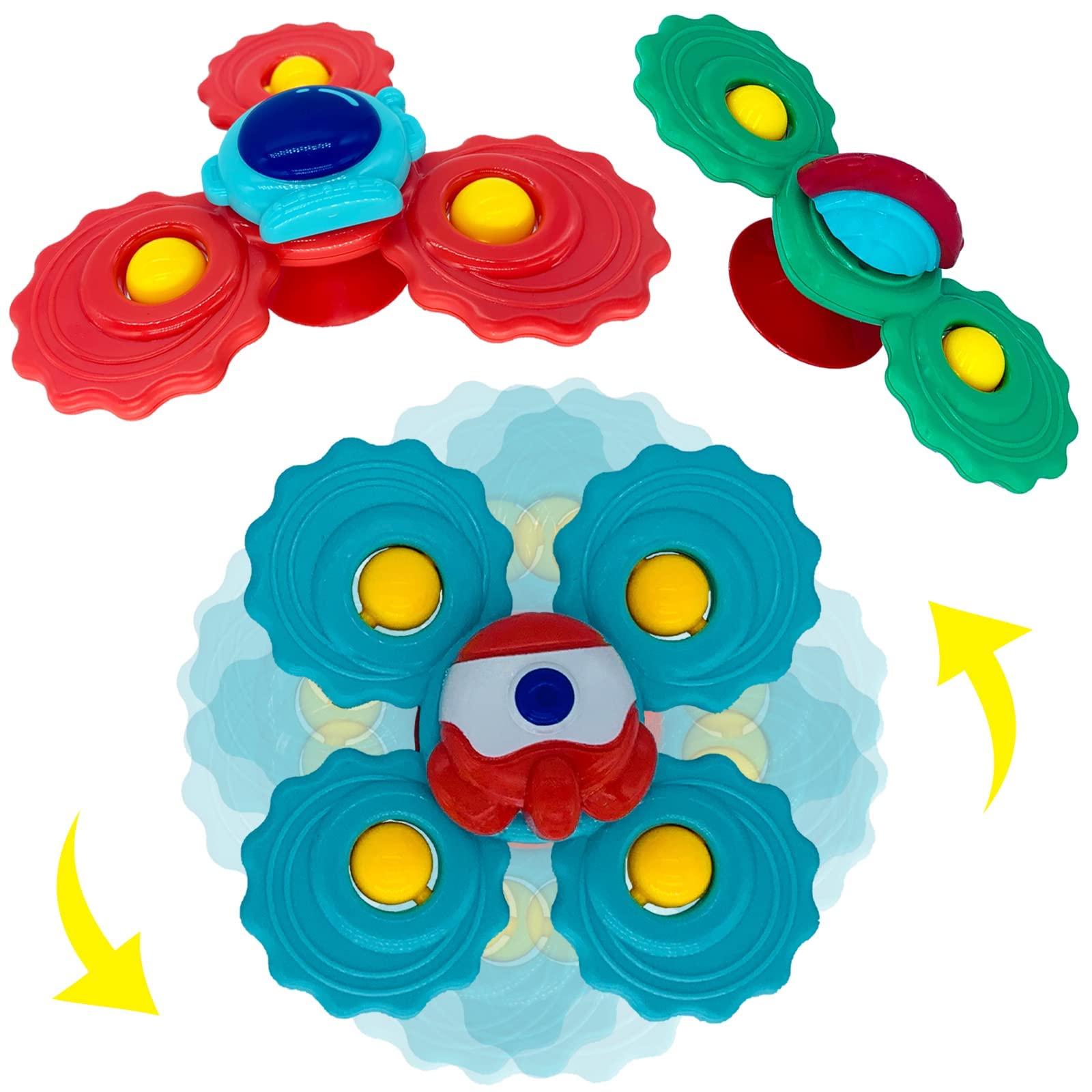 Photo 1 of Bibibi 3pcs Bath Toys for Toddlers 1 3, Suction Spinner Toys, Bathtub Toys, Suction Toys, High Chair Toys, Baby Fidget Spinner, Sensory Toys 1 Year Old Girls Boys 12 Month Birthday Gifts Astronautic