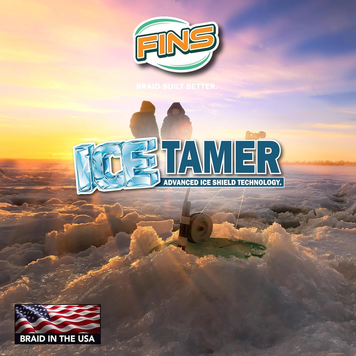 FINS Icetamer Ice Fishing Braided Line – USA Made, Zero Water Absorption, Sub-Zero Performance Down to Minus 50 Degrees Fahrenheit, No Icing Issues, High Knot Strength, Micro Diameter Round Braid
