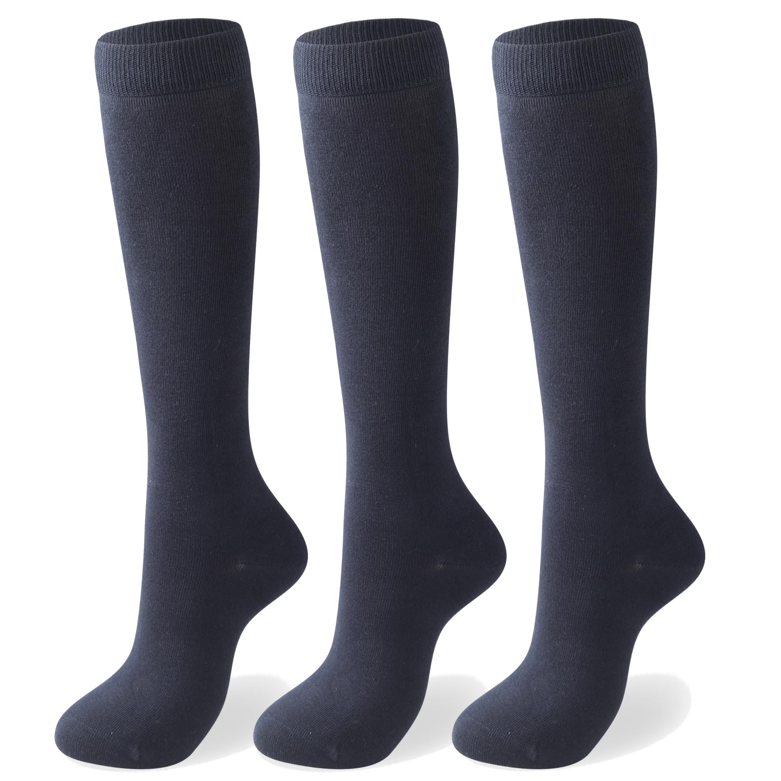 COTTON DAY Women's Soft Combed Cotton Knee High Long Socks Seamless Toe Black White Gray Navy Blue