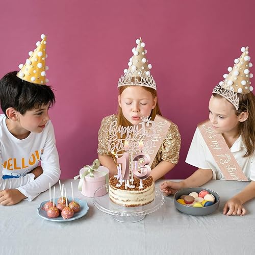Miniatura 4 de Decoraciones de cumpleaños número 13 para niñas, banda de cumpleaños 13, corona de cumpleaños 13, decoración para pastel de cumpleaños 13, globos,