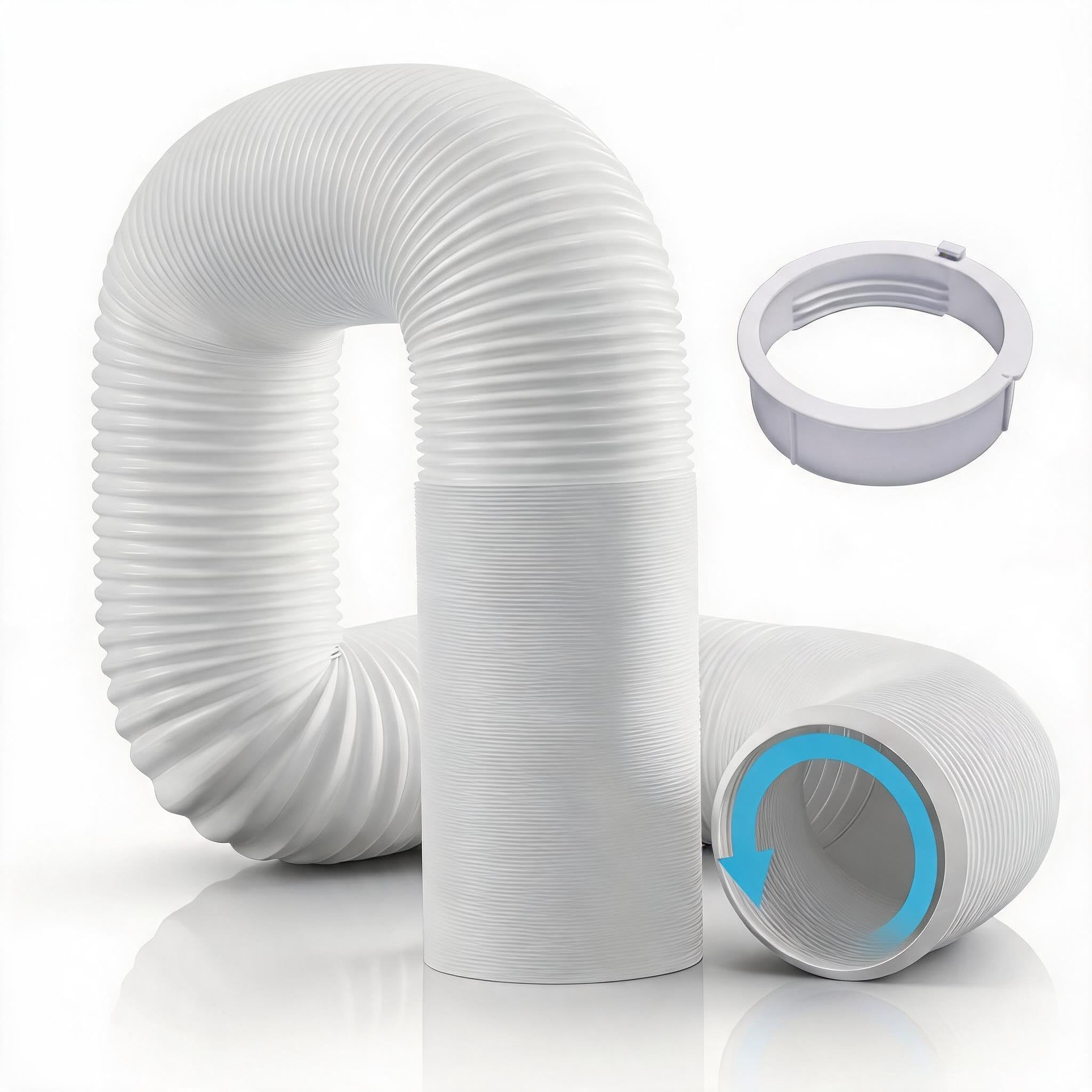 Portable Ac Exhaust Hose Replacement,Midea Mobile Air Conditioner Vent Kit,15cm Diameter, Extendable to 1.5m,Heat Resistant PP and ABS with Steel Wire,White Replacement Part