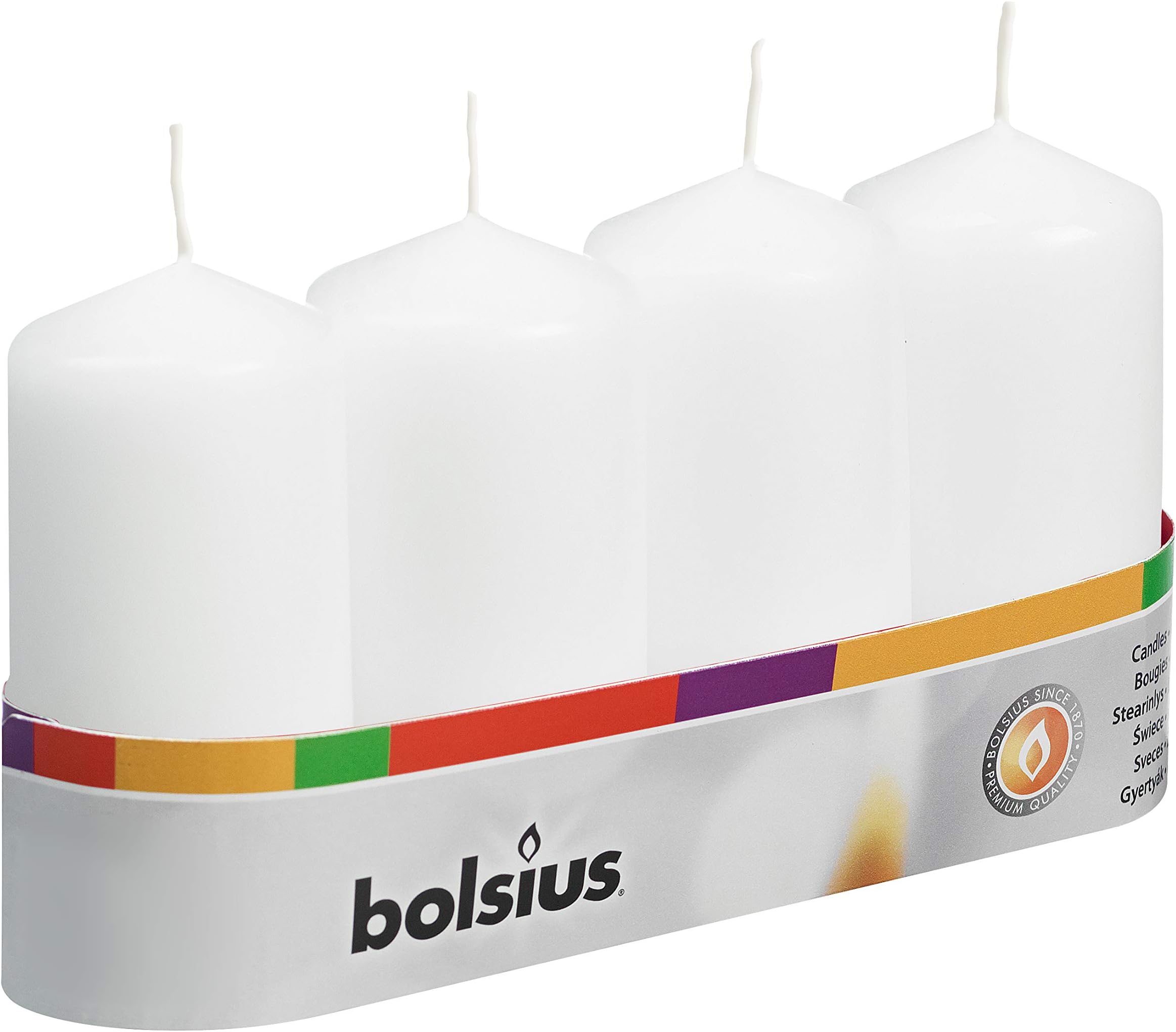 Pillar Candles - White - Pack of 4 - Long Burning Time of 20 Hours - Household - Interior Decoration - Non Drip - Unscented - Easy to Relight - Paraffin Wax - 100 x 50 mm