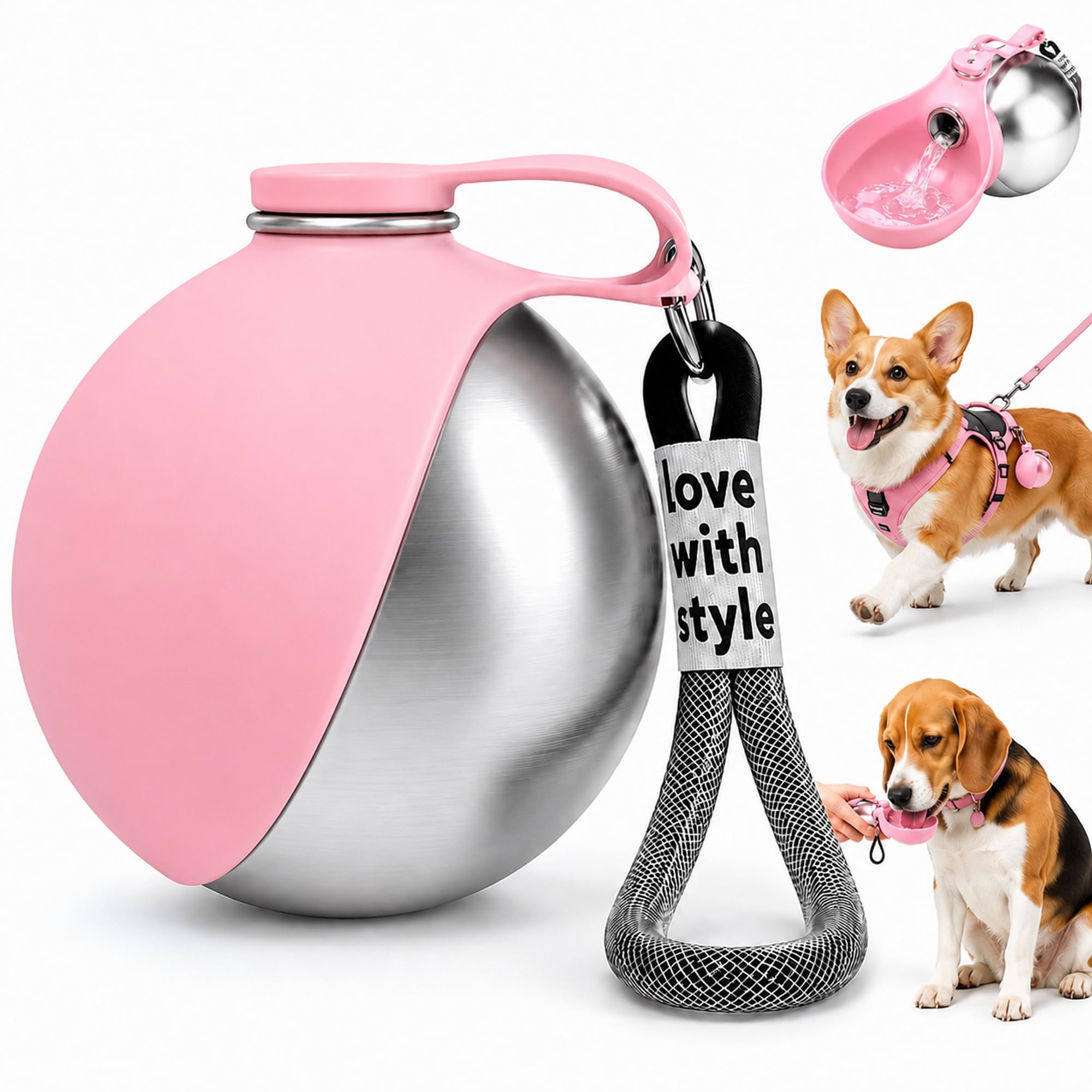 Portable 285ml Dog Water Bottle with Foldable Bowl