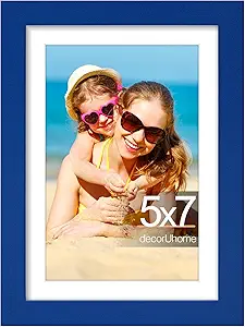 decorUhome 5x7 Picture Frame, Display Photos 4x6 with Mat or 5x7 Unmatted, Engineered Wood Frame with Plexiglass for Wall and Tabletop Display, Royal Blue, Set of 1