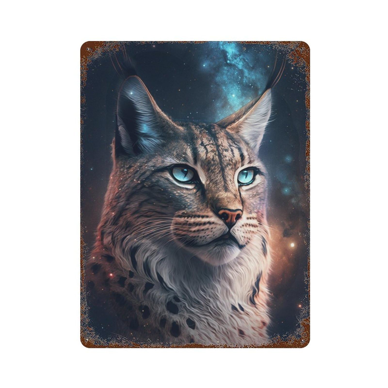 Cosmic Lynx Portrait-13 15.7"x11.8" Decorative Tin Sign, Retro Wall Decor for Garage, Bar And Workshop Decor