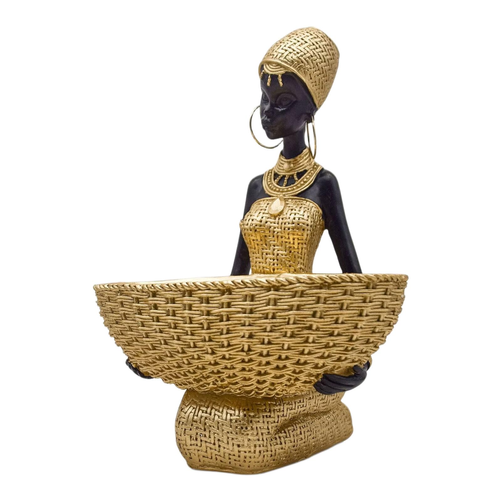 JSGHGDF Handcrafted Resin African Maiden Statue Showcasing Ornamental Tray Functional and Sophisticated Home Decoration Piece Cultural Home Decoration Art
