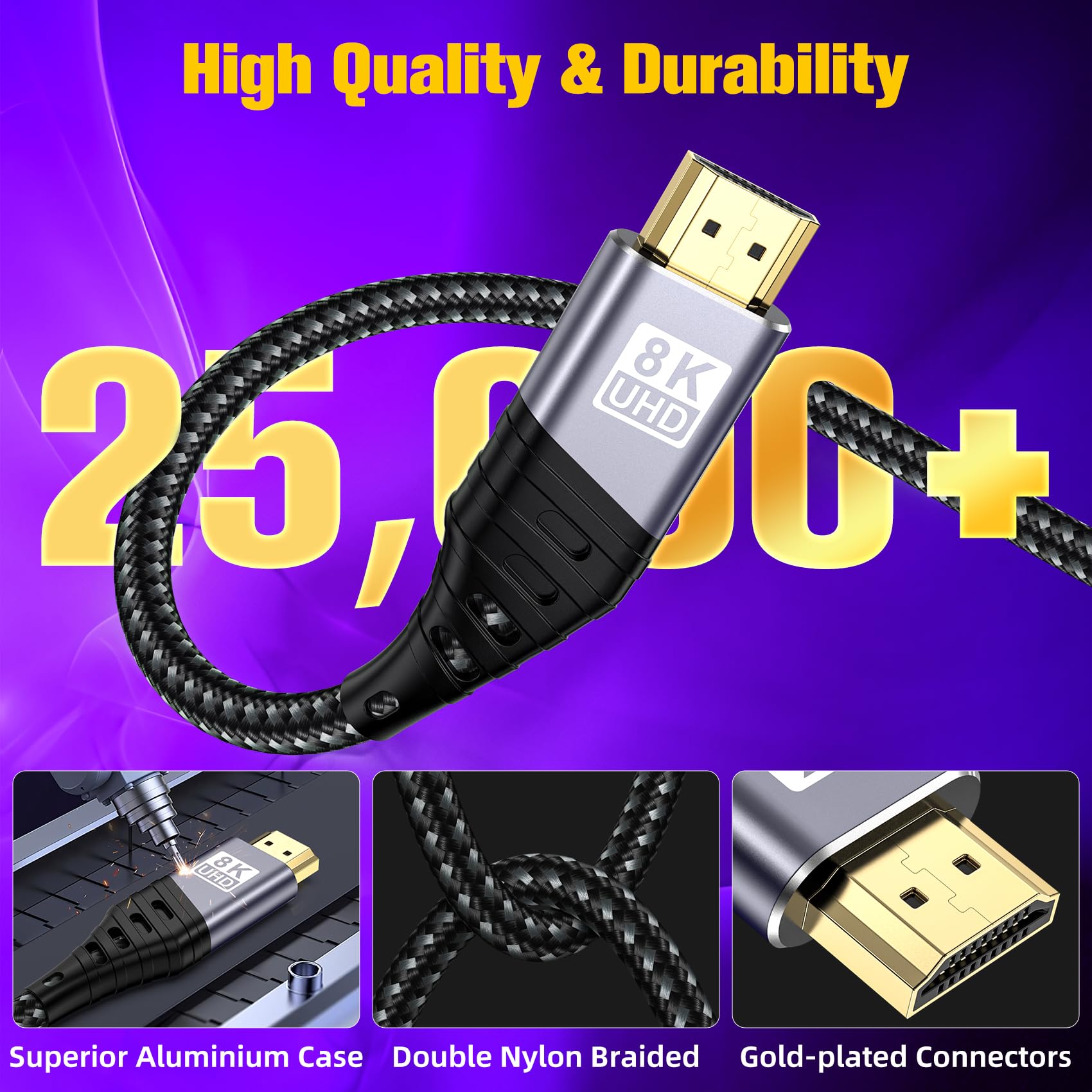Câble HDMI 1m, 8K@60Hz Câble HDMI 2.1, 48gbps Haute Vitesse 4K@120Hz pour PS5 Console 7680P DTS:X eARC Dolby Vision, HDCP 2.2/2.3, HDR Dynamique,Compatible avec PS5/4/3 X-BOX HDTV