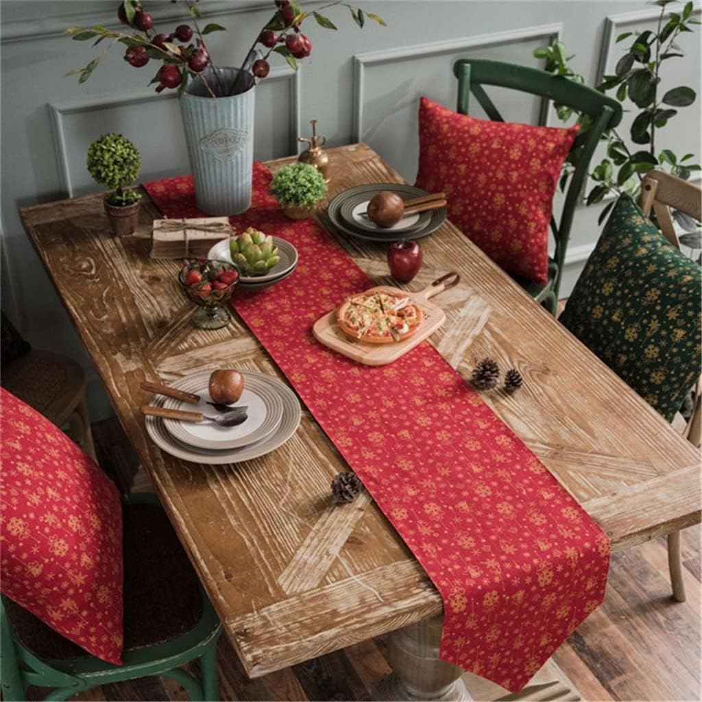 Christmas Gold Bells Red Table Runner Decoracao Mesa Jantar Cotton Linen Toalha Mesa Natal for Party(30x180cm)