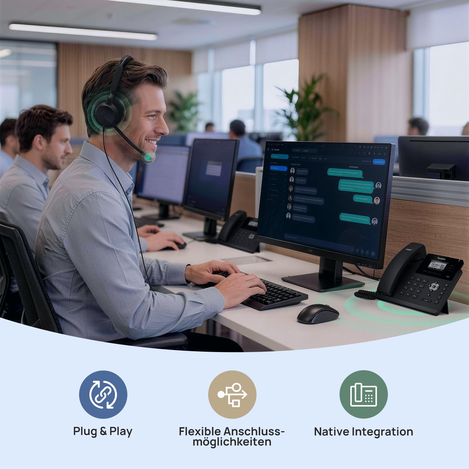 Yealink YHS36 E2 Casque téléphonique Filaire avec Microphone et connecteurs RJ9 et QD Compatible avec Les téléphones Poly, Avaya, Snom et Grandstream Convient aux téléphones de Bureau