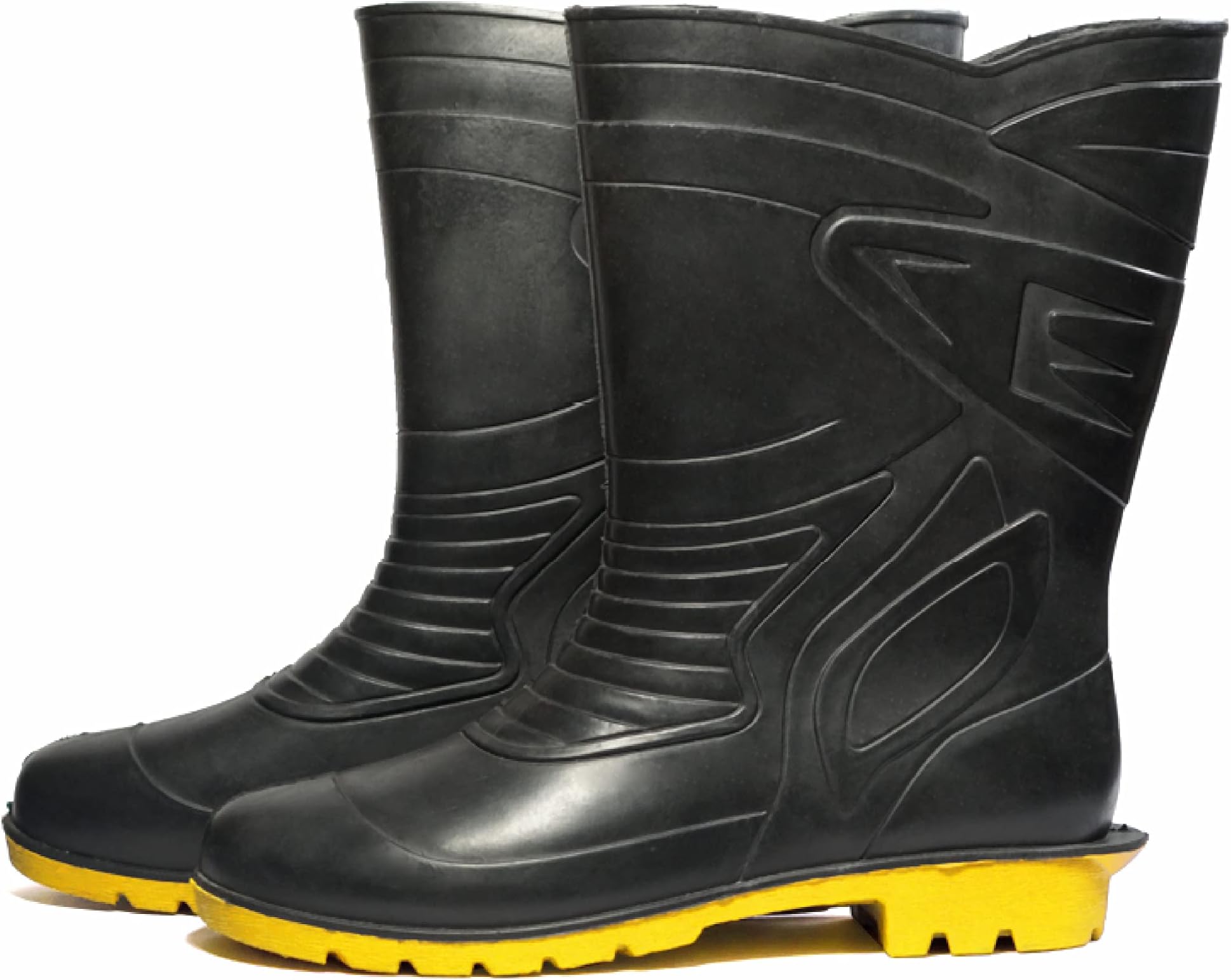 HEALTH SAFE Gum Boot For Men (Size: 9,Black & Yellow) Flexible PVC, Puncture & Tear Resistant,Anti-Static,Anti-Slip,Oil/Water/Acid Resistance/Worker Purpose,Safety Unisex Gumboot with Socks