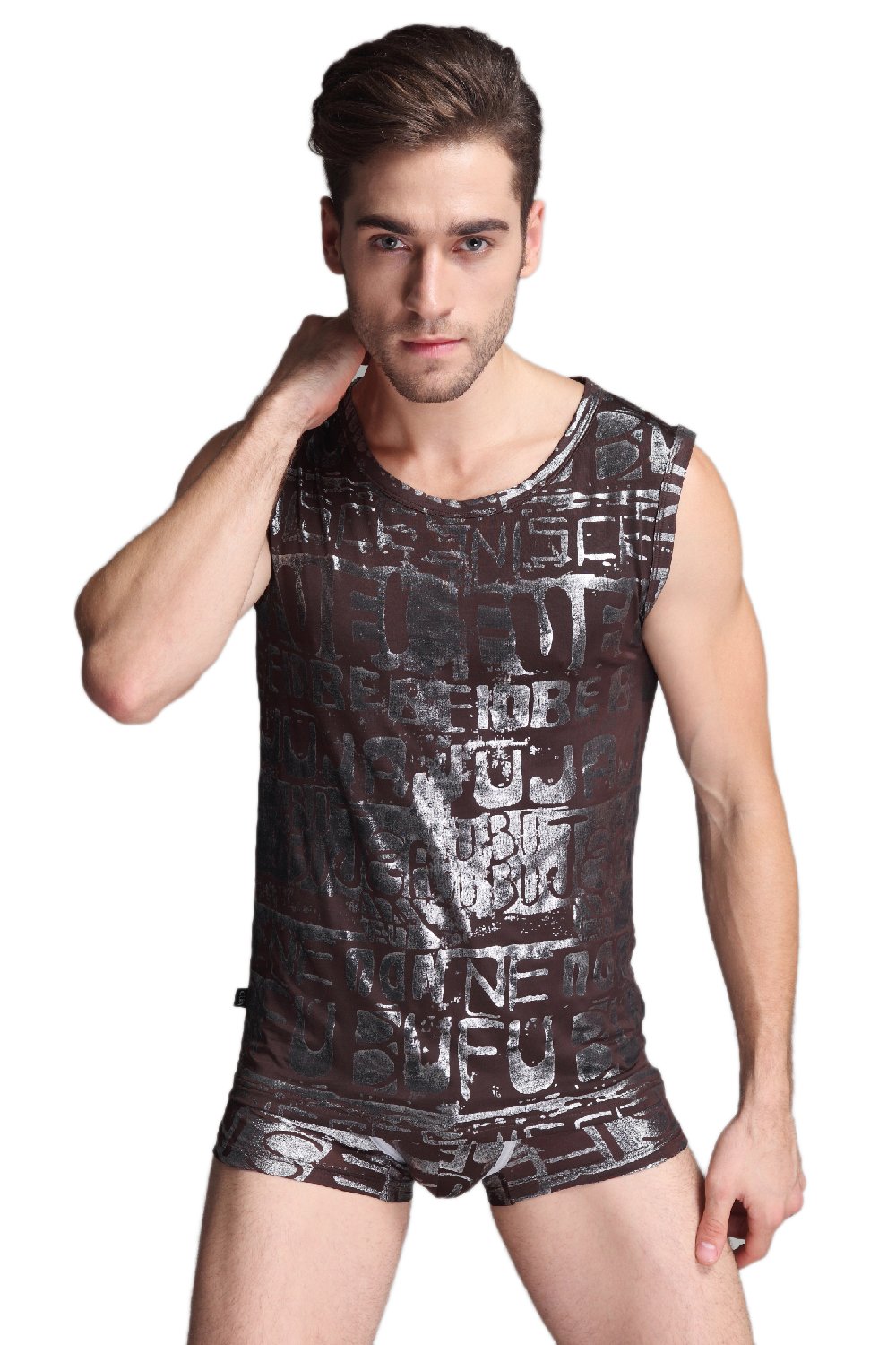 99extra Shirt, Men's Tinsel Ice Silk Sleeveless Henley Tank Top 3 Color