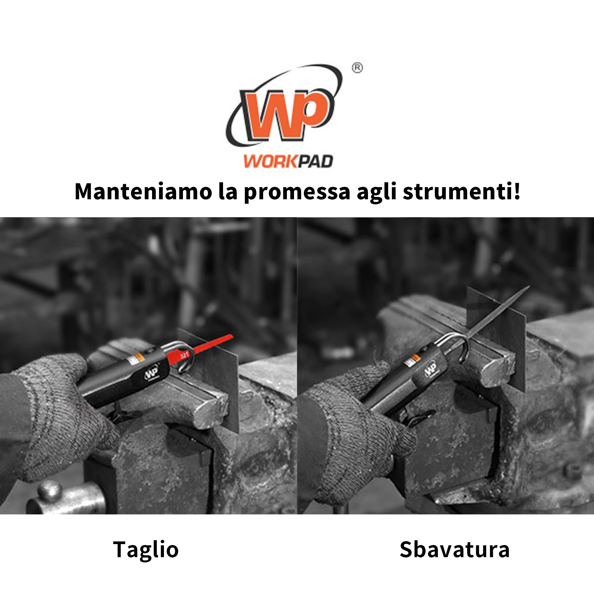 WorkPad Lima pneumatica multiuso，utensile pneumatico per smerigliare in lega di zinco, set di 15 (diversi tipi di lime, 24T e 32T).