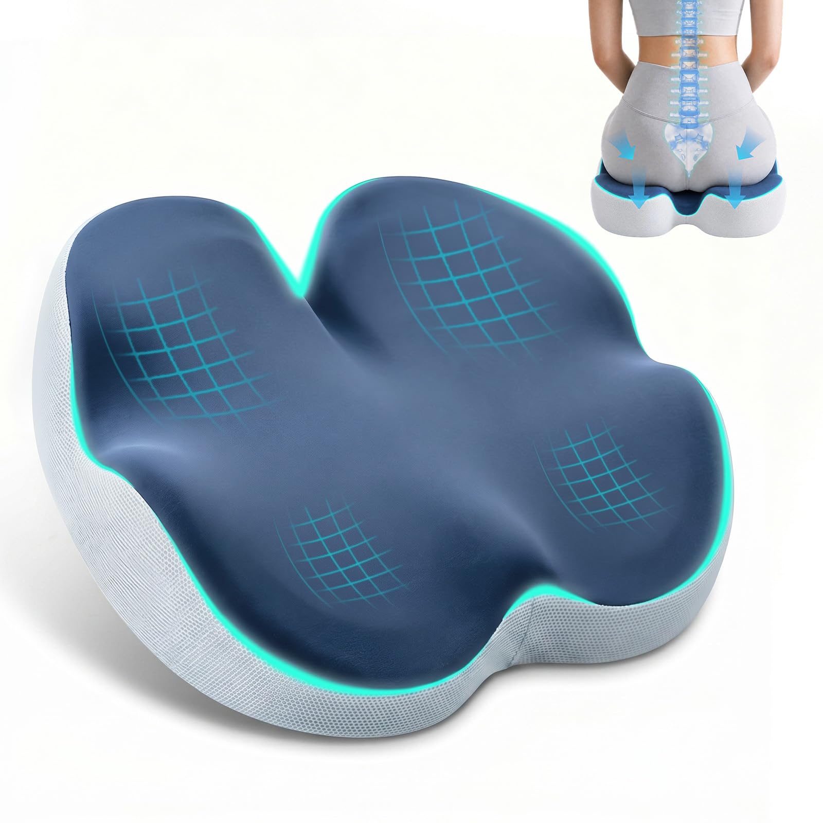 zxevg Coccyx Cushion Memory Foam Dark Blue Non-Slip