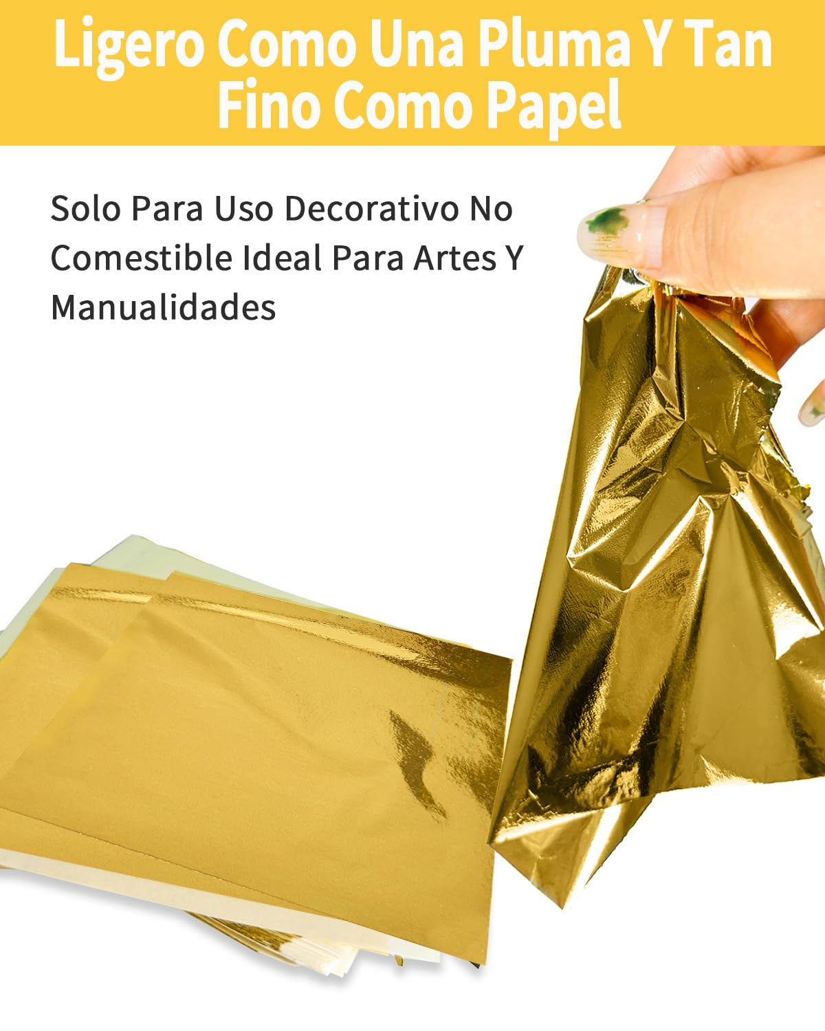 Hojas de Oro – Pack de 100 Hojas Grandes 14 x 14 cm para Artes, Manualidades, DIY, Dorado, Pintura, Scrapbooking, Decoración del Hogar, Muebles, Uñas y Proyectos Creativos