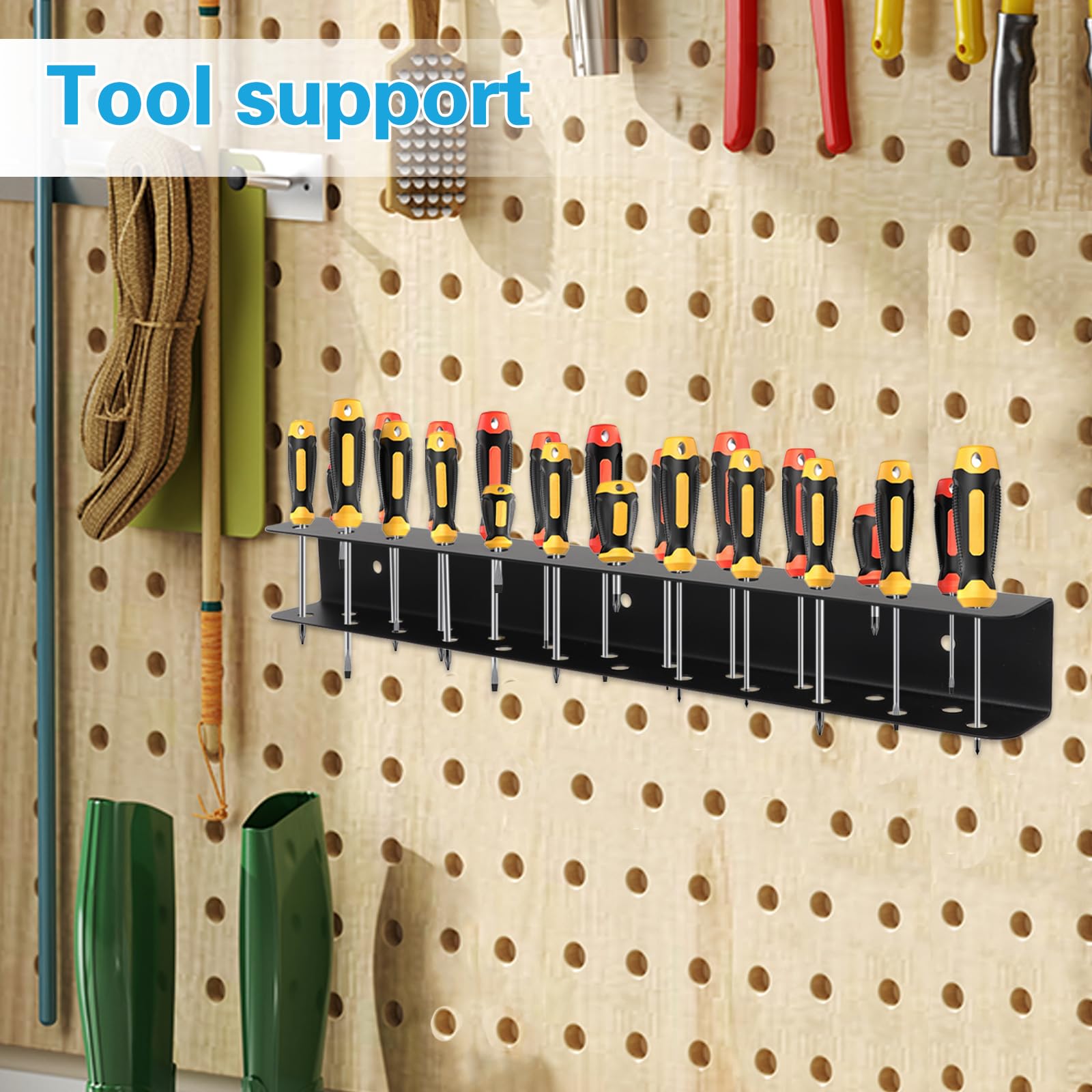 Ruaizel Tool Storage Wall Mounted, 32cm Metal Screwdriver Holder with 23 Slot, Screwdriver Rack for Garage Workshop - Image 4