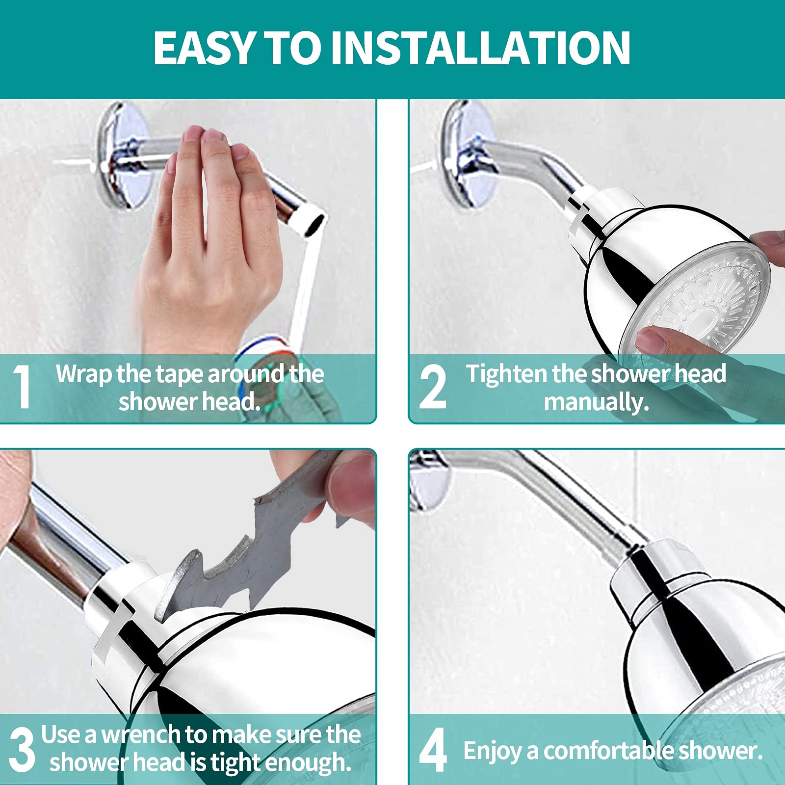 Cabezal de ducha LED, 7 luces de color cambian automáticamente el cabezal de ducha fijo para baño, instalación sin herramientas, ajustable, ultra silencioso de alta presión para niños y adultos