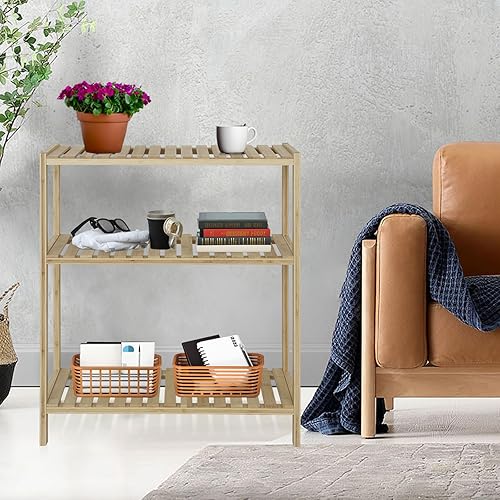 Miniatura 2 de Babion Estantería de almacenamiento de 3 niveles, estante de exhibición para espacios pequeños, estante organizador de pino, estante de