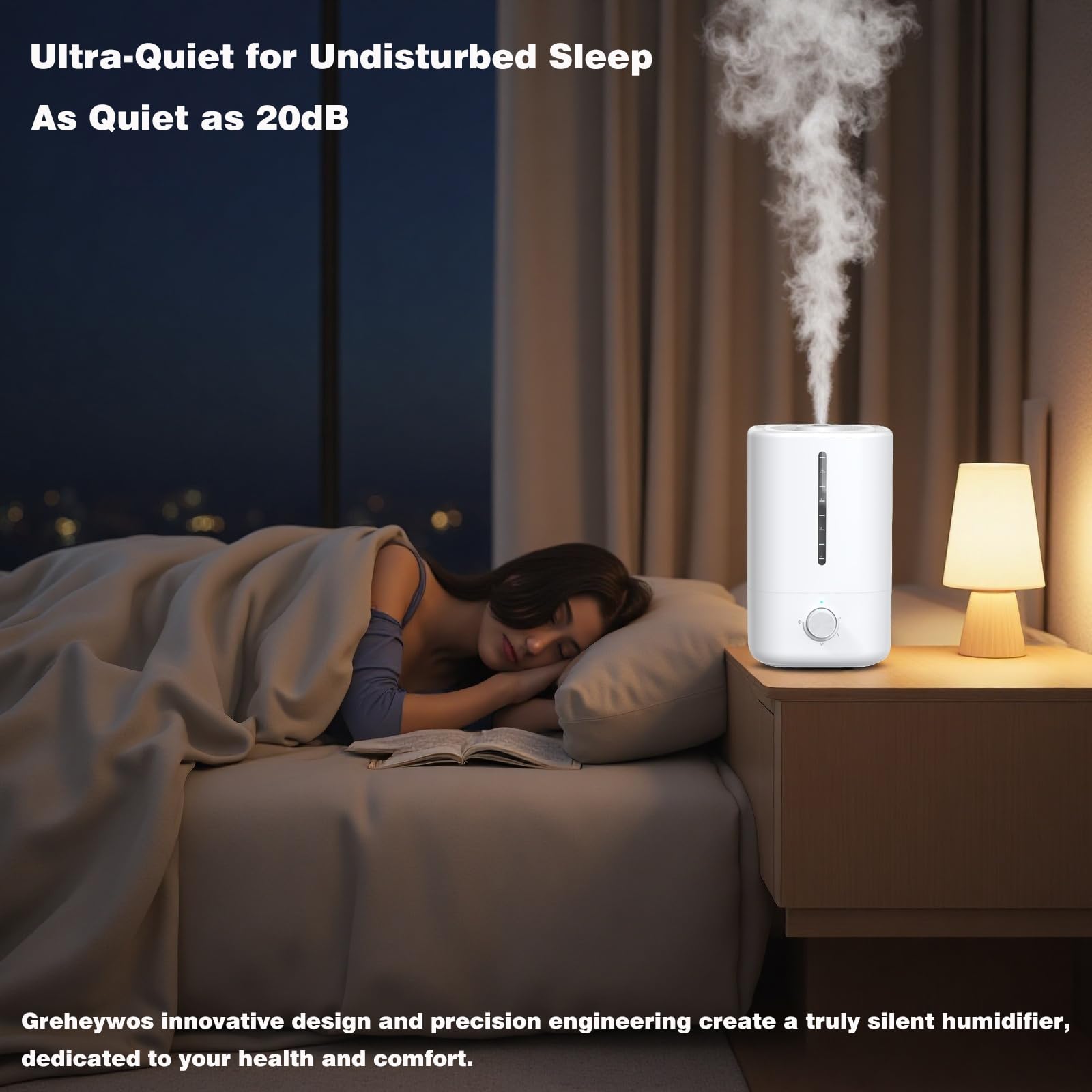 Humidificadores de llenado superior para dormitorio, tanque de 4.5 litros para habitación grande, difusor de aceite, humidificador de aire silencioso de 20 dB para el hogar, guardería y