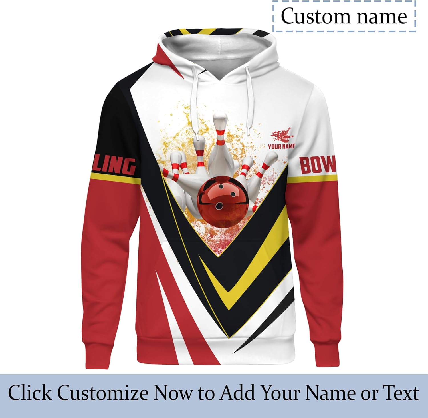 Unisex Bowling Hoody Personalized V Shaped Bowling Ball Long Sleeve Shirt For Men Printing Bowling Related Clothing