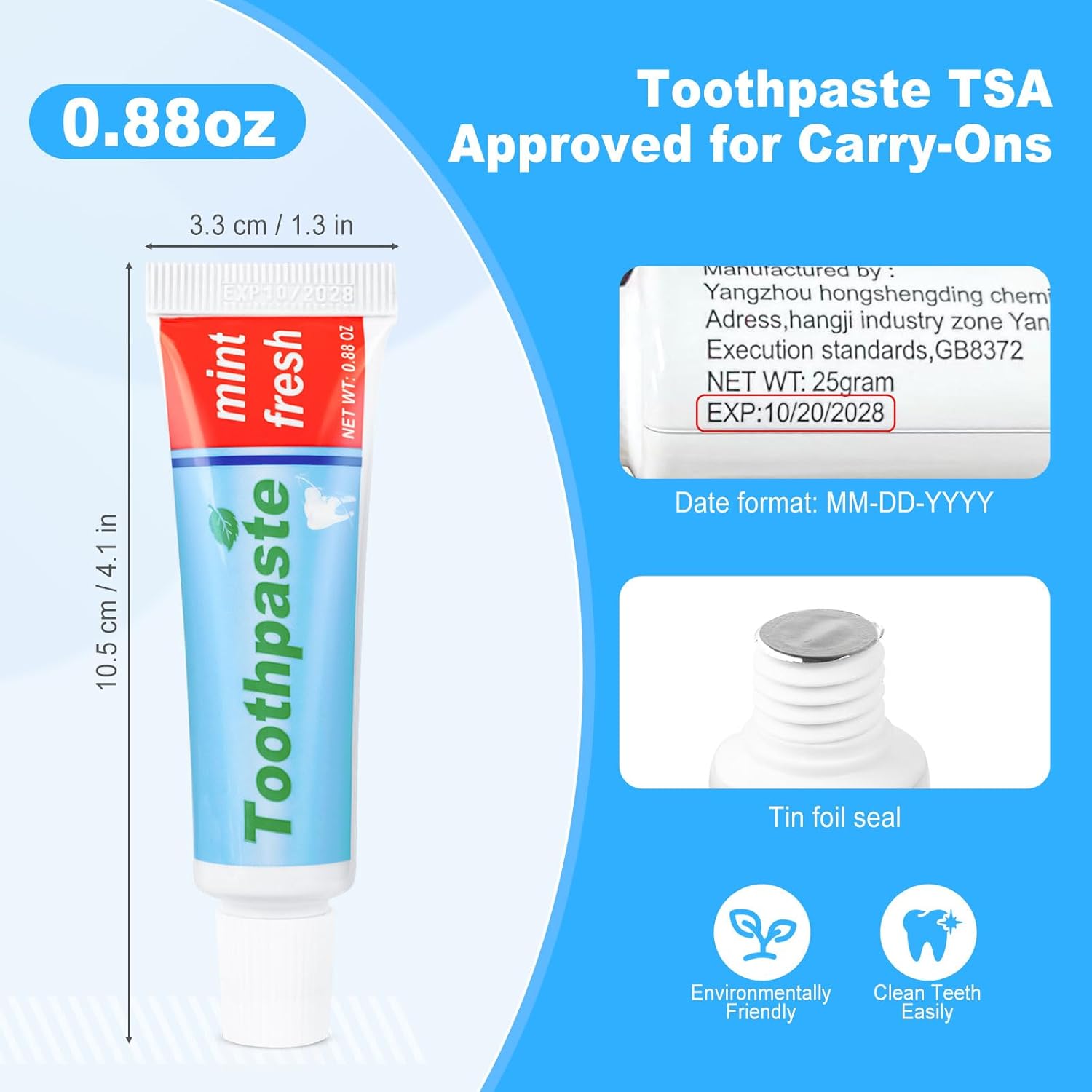 twoworld Toothpaste in Bulk 0.88oz,Mini Toothpaste Travel Size,Mint Scent TSA Compliant for Hotel Camping Gym Office School Homeless(150)