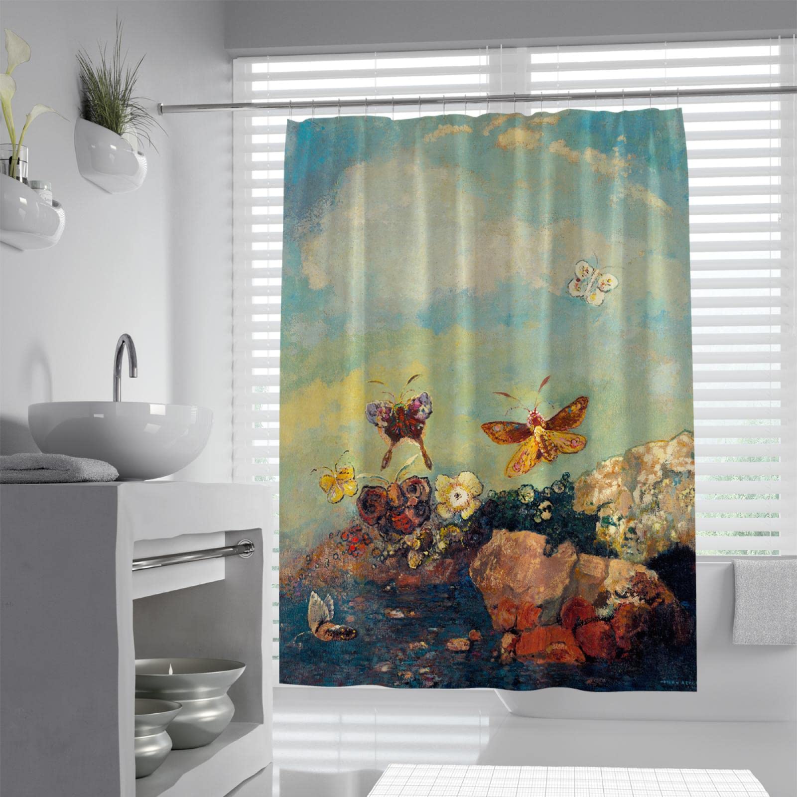 Cortinas de ducha de mariposa Mark Rothko Cortina de ducha Simbolismo Pintura Cortina de baño Odilon Redon Impermeable Cortina de baño de secado rápido 240x180 cm