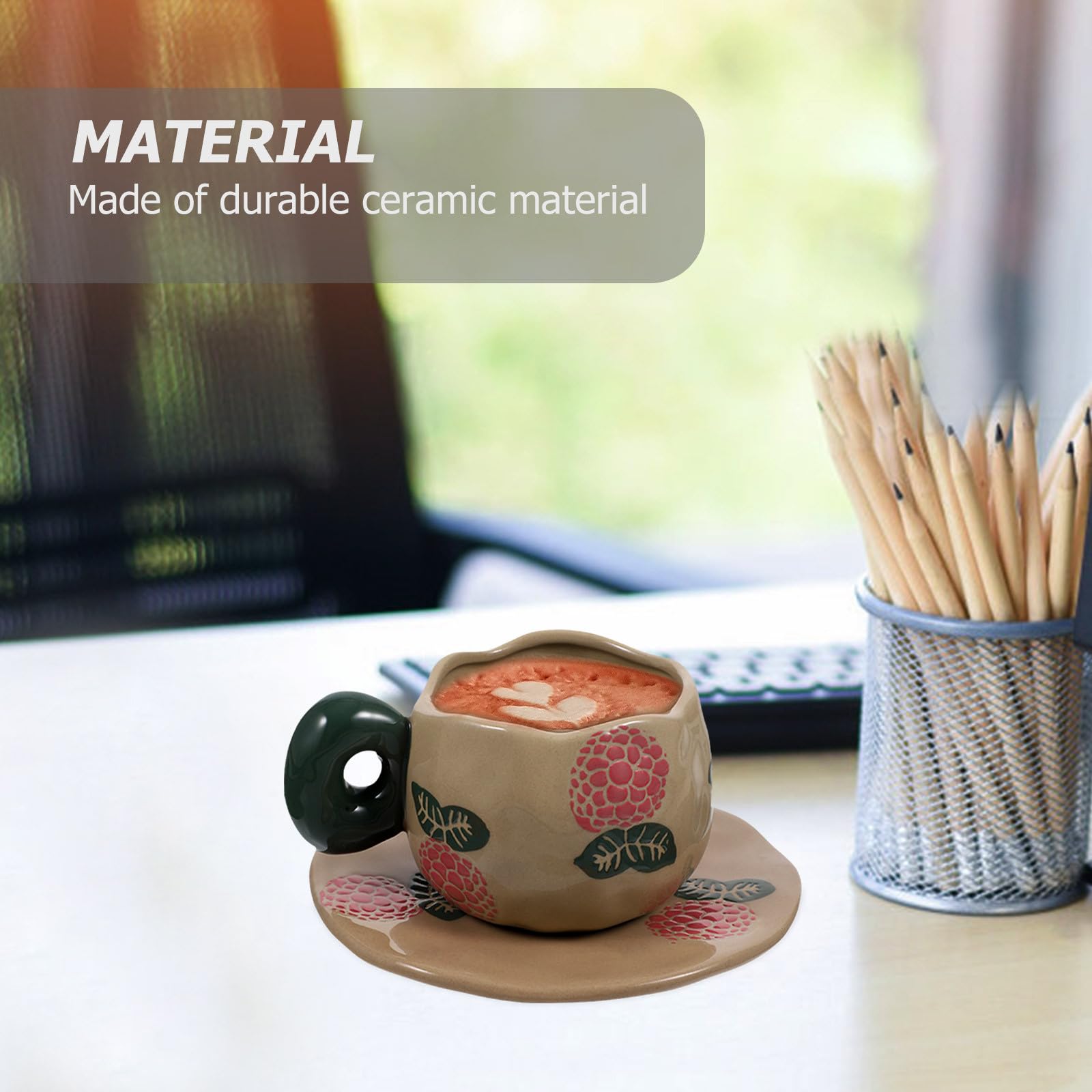 Set de Tasse à Café Vintage en Céramique Couleur Café avec Soucoupe, Design Créatif Simple, pour Boissons Gazeuses et Cocktails, 1 Set pour Moments Personnels