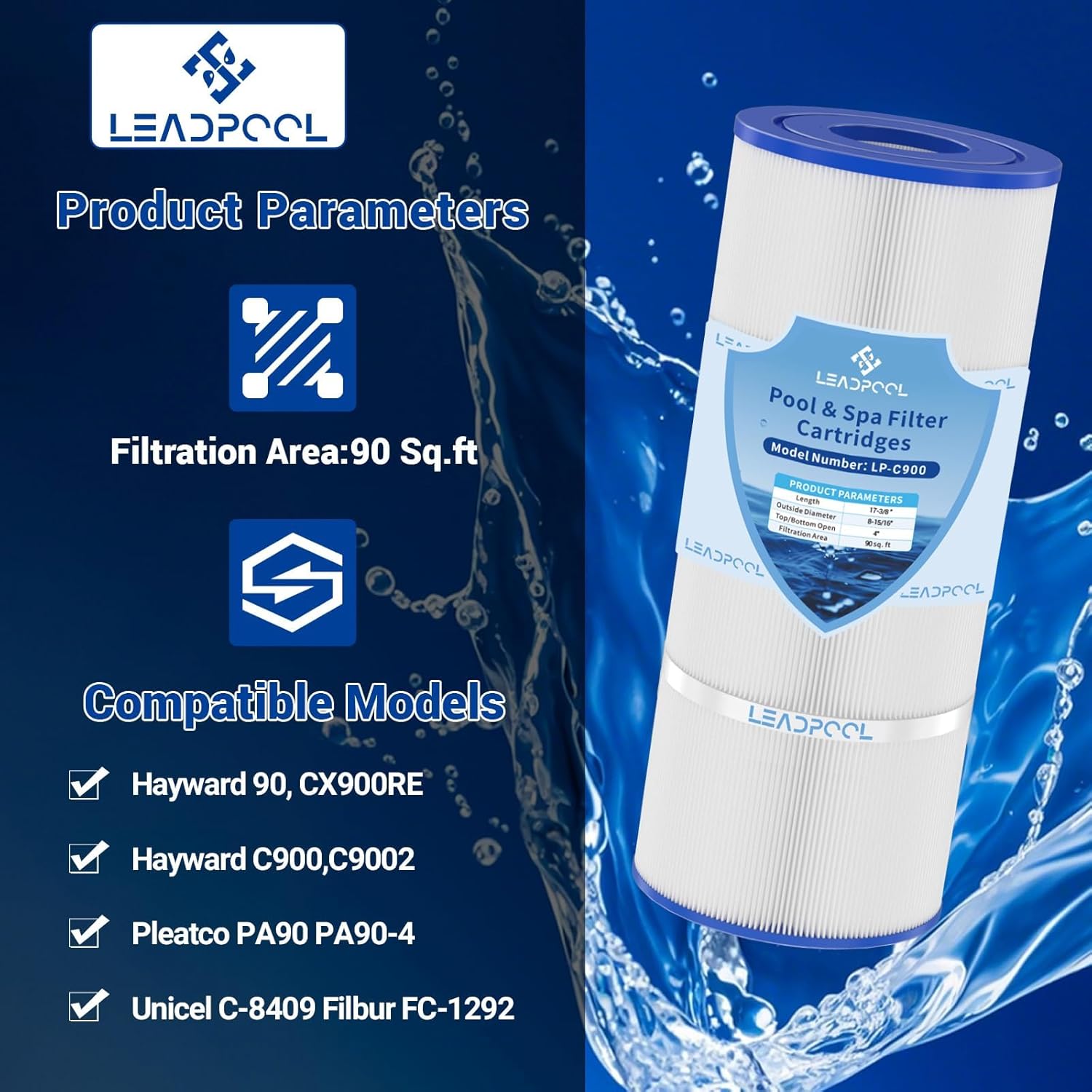 C900 Pool Filter Cartridge Replacement for CX900RE,PA90,FC-1292,C-8409,90 Sq.ft,1 Pack