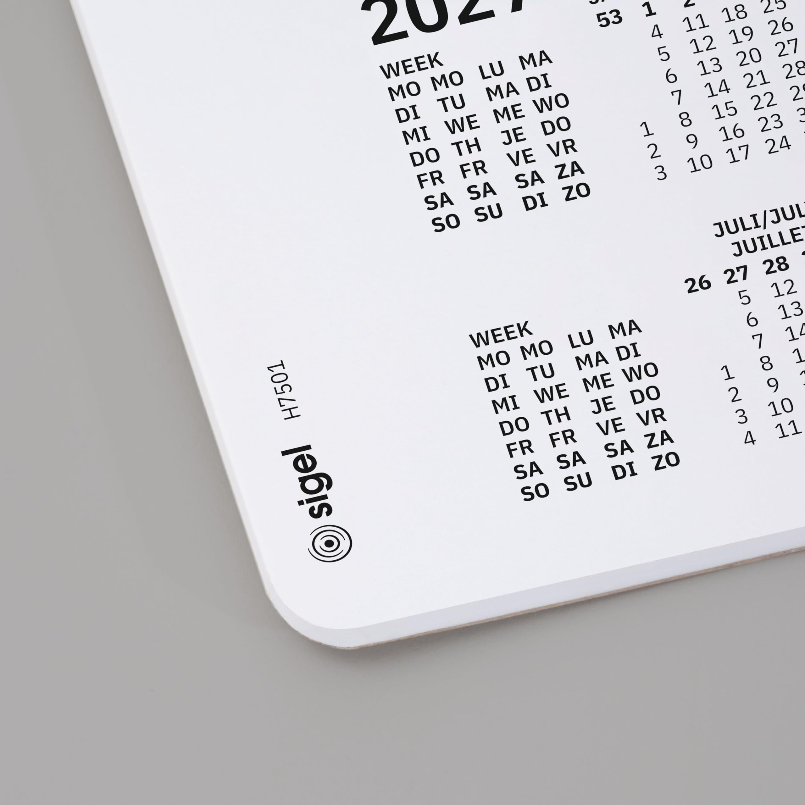 SIGEL Sous-main papier 2027/2028 A3 | H7501, lot de 5, coins arrondis, design dotted, blanc et noir, 30 feuilles