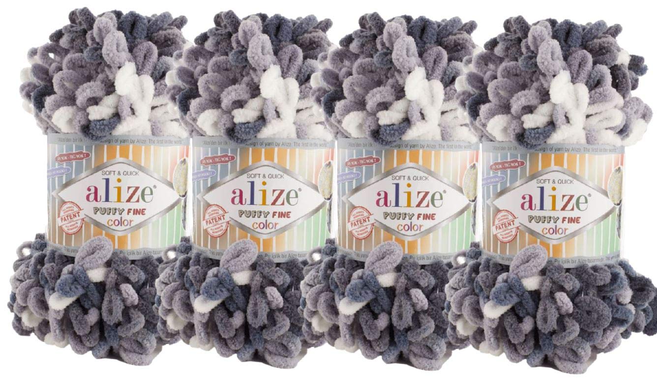 Alize Puffy Fine Color Baby Blanket Small Loop 100% Micropolyester Soft Yarn Lot of 4skn 400gr 64yds (5925) โ image 1